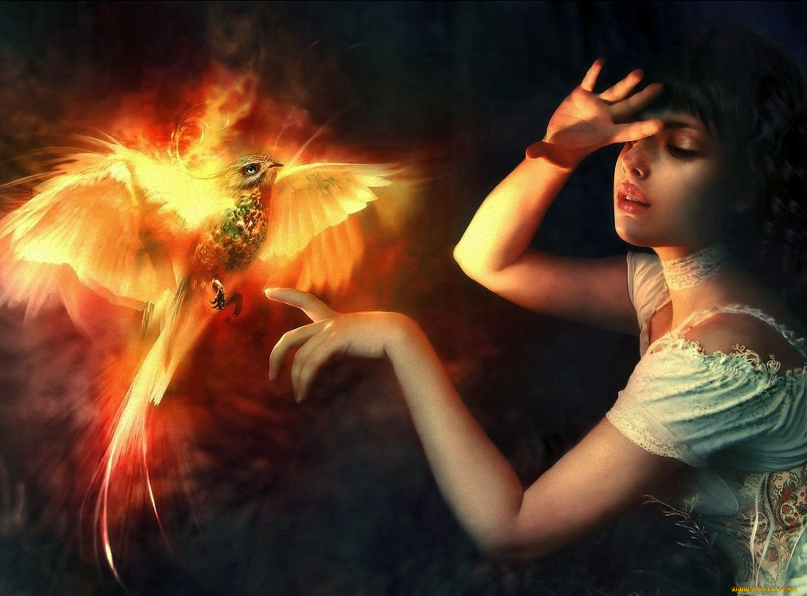 фэнтези, красавицы, чудовища, девушка, жарптица