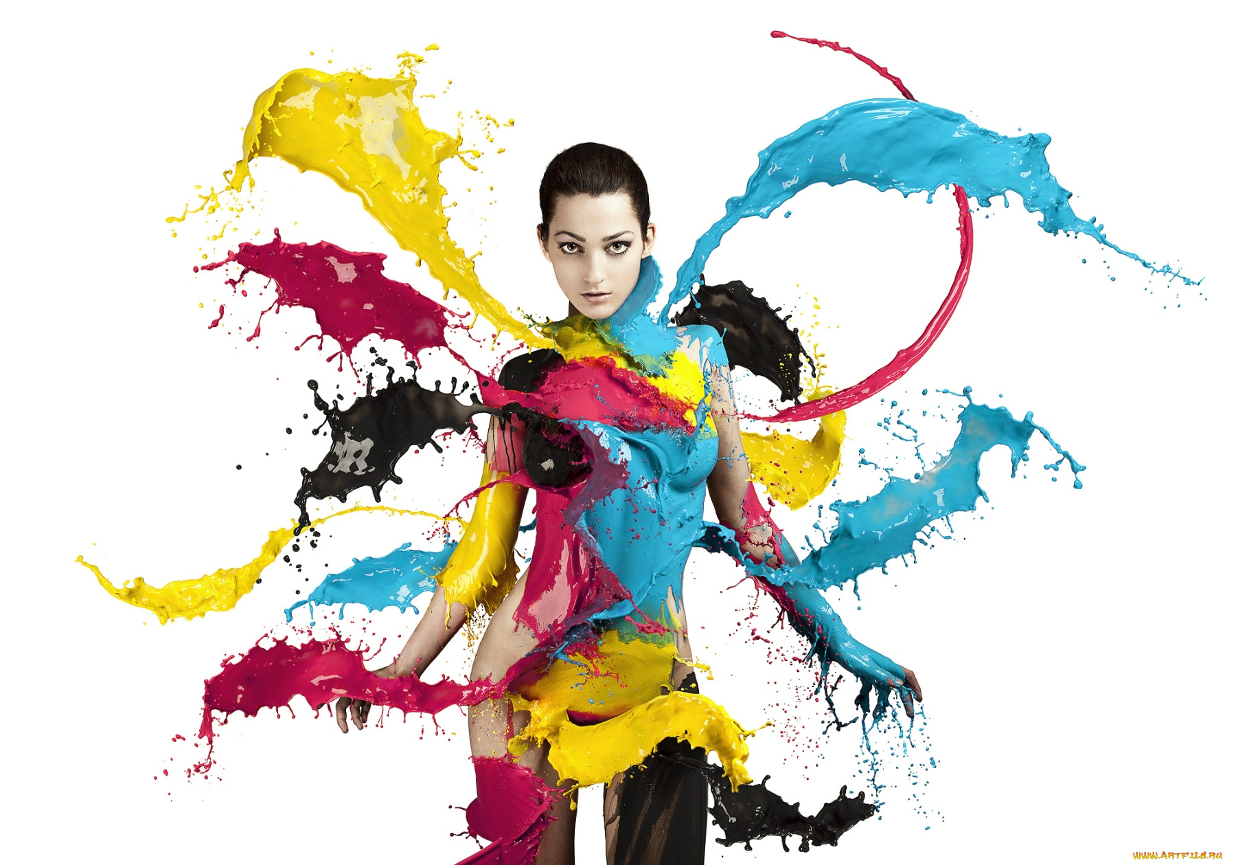 -Unsort, Креатив, девушки, unsort, креатив, краска, разноцветный, ню, брюнетка