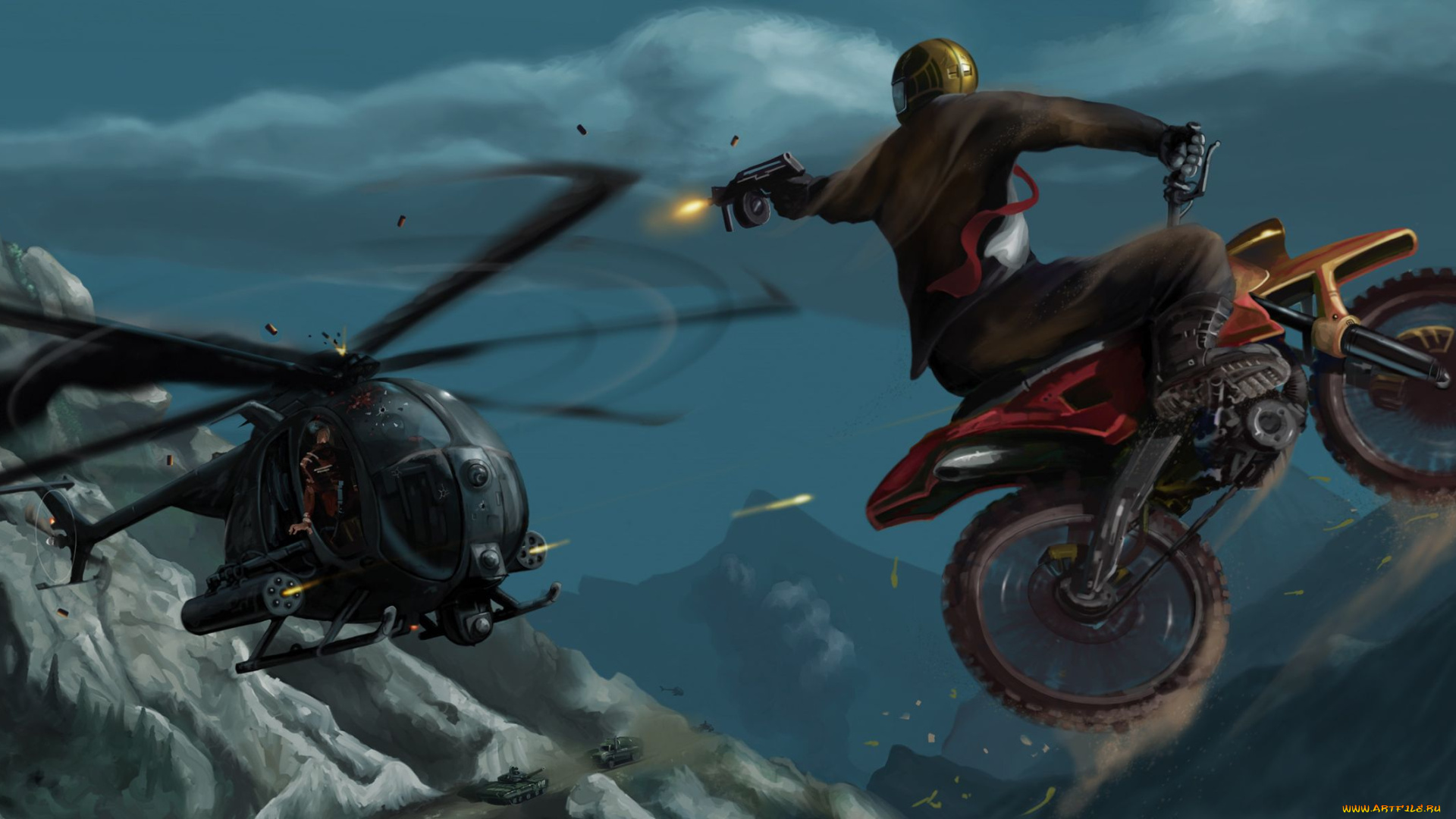 david, melvin, weekend, warrior, фэнтези, иные, миры, времена, мотоцикл, вертолёт