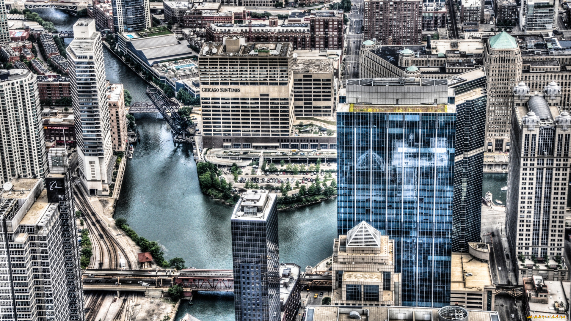 города, Чикаго, сша, небоскребы, река, мост