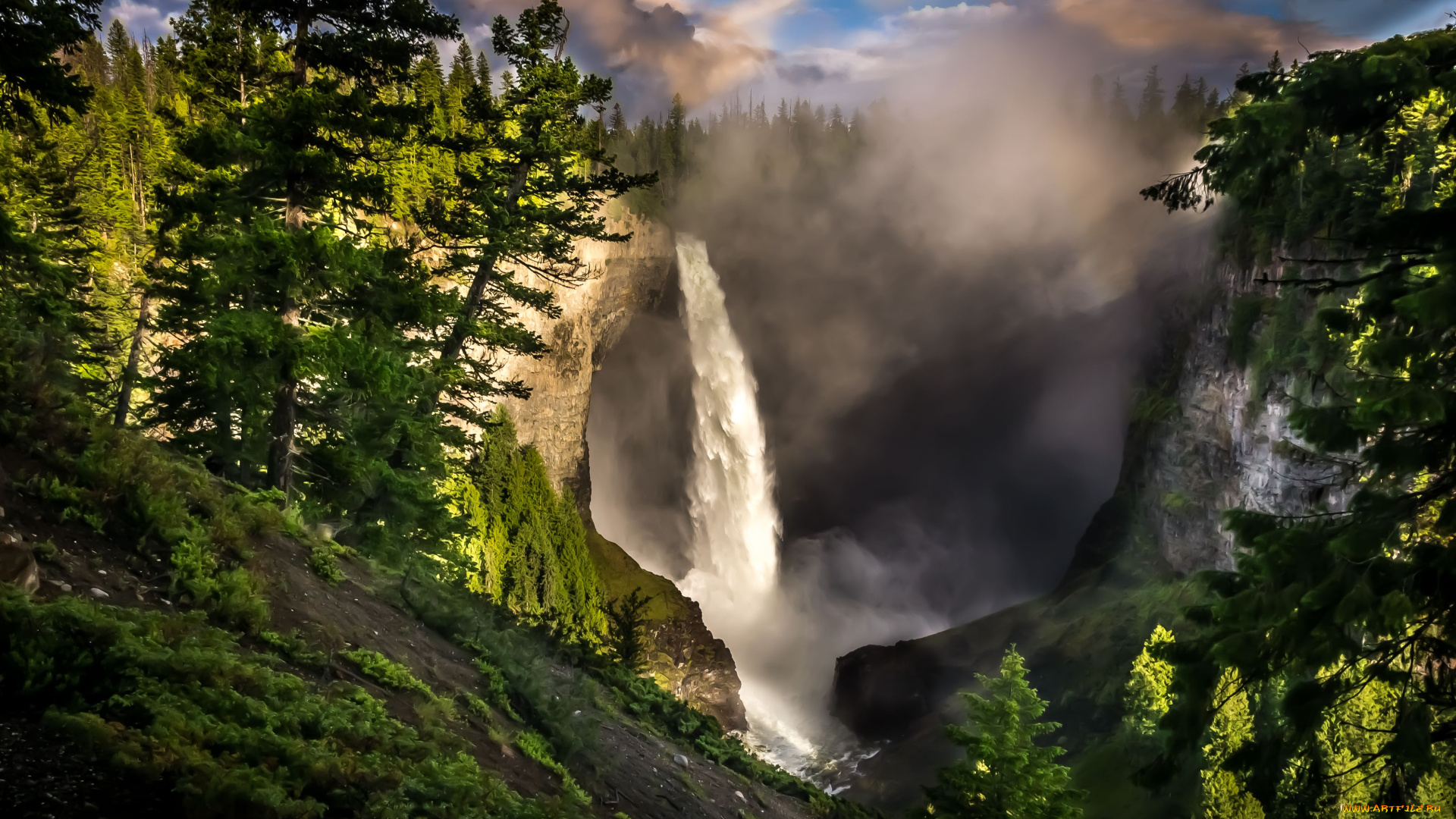 helmcken, falls, природа, водопады, wells, gray, provincial, park, деревья, горы