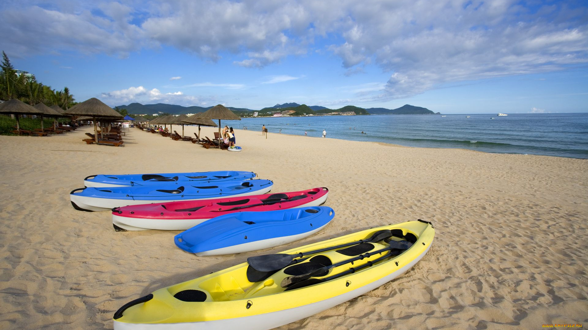 корабли, лодки, шлюпки, песок, облака, море