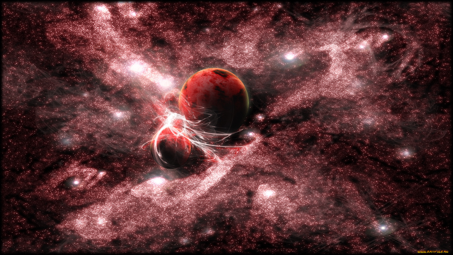 космос, арт, туманность, планеты, звезды