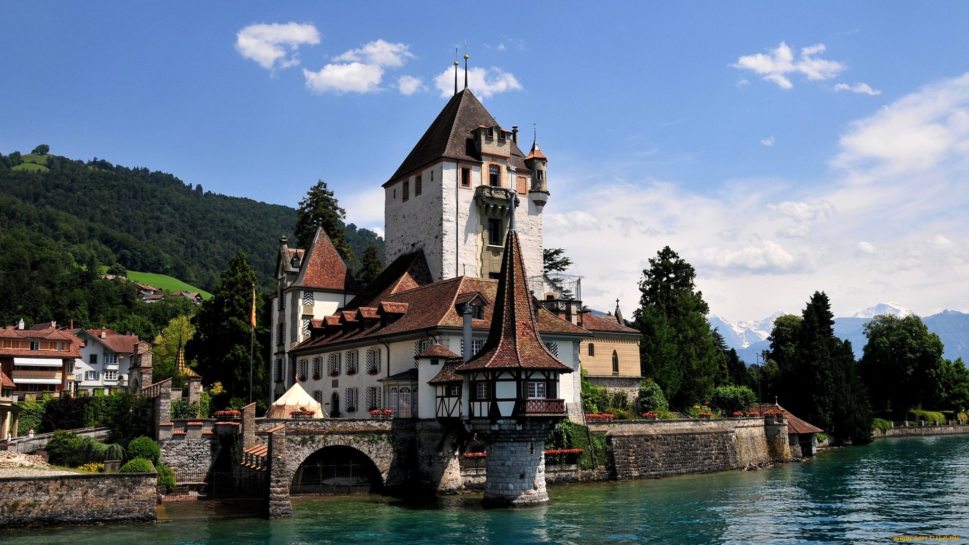 замок, оберхофен, швейцария, города, дворцы, замки, крепости, вода, башня
