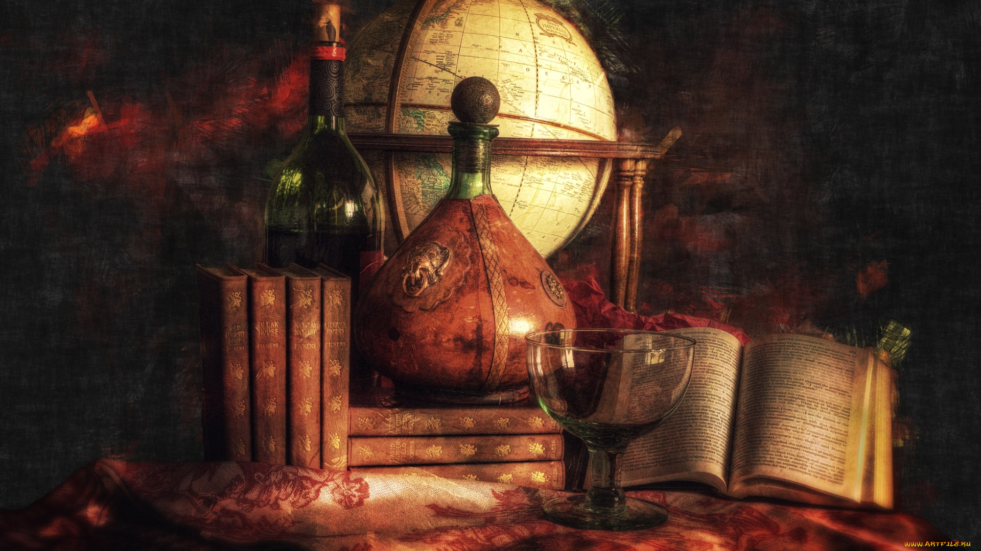 разное, глобусы, карты, бутылки, бокал, книги, глобус