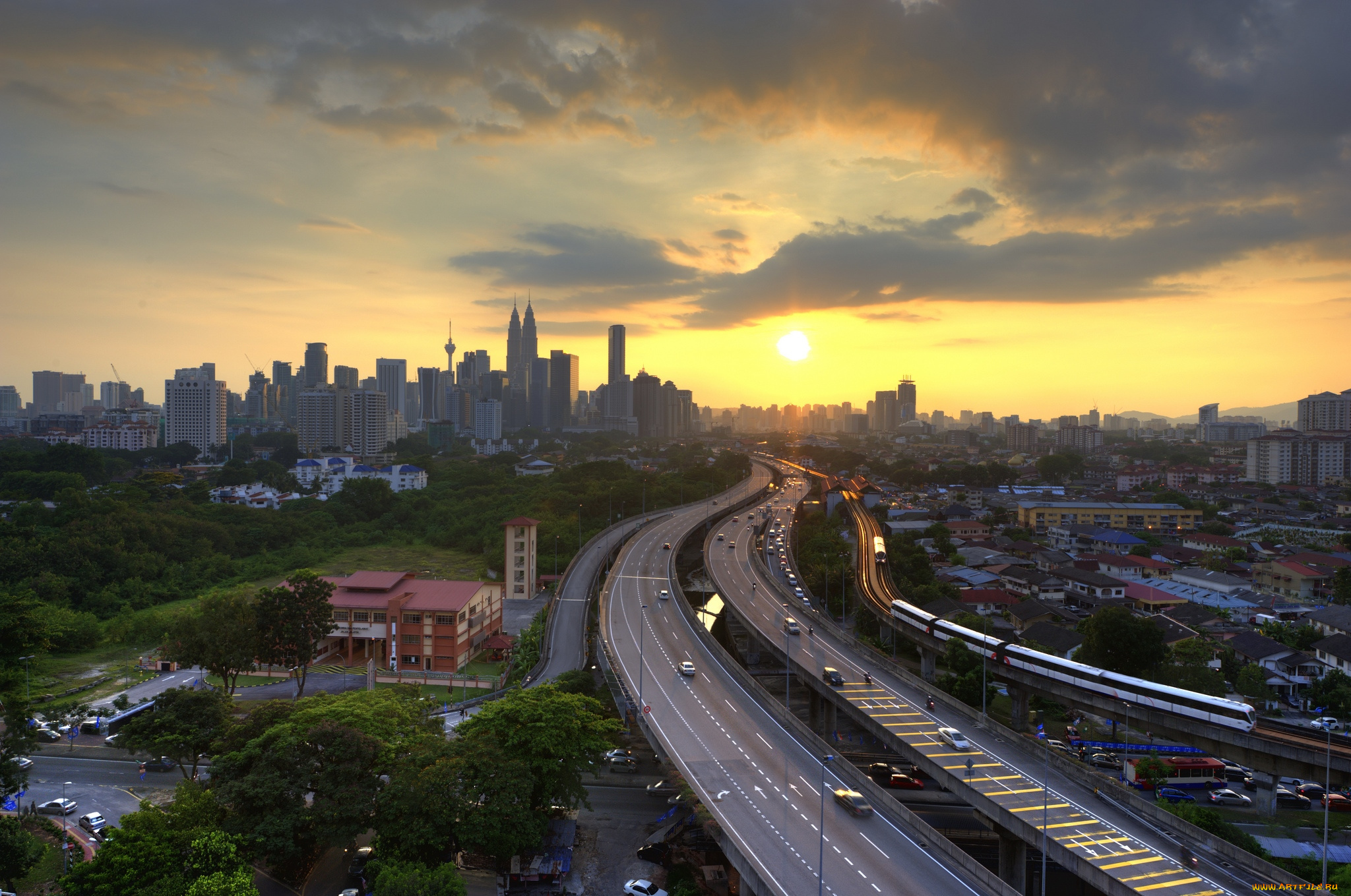 города, куала, лумпур, малайзия, небоскребы, дорога