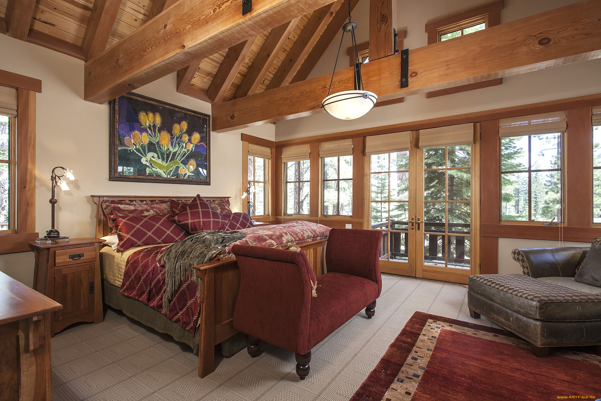 интерьер, спальня, кровать, подушки, картина