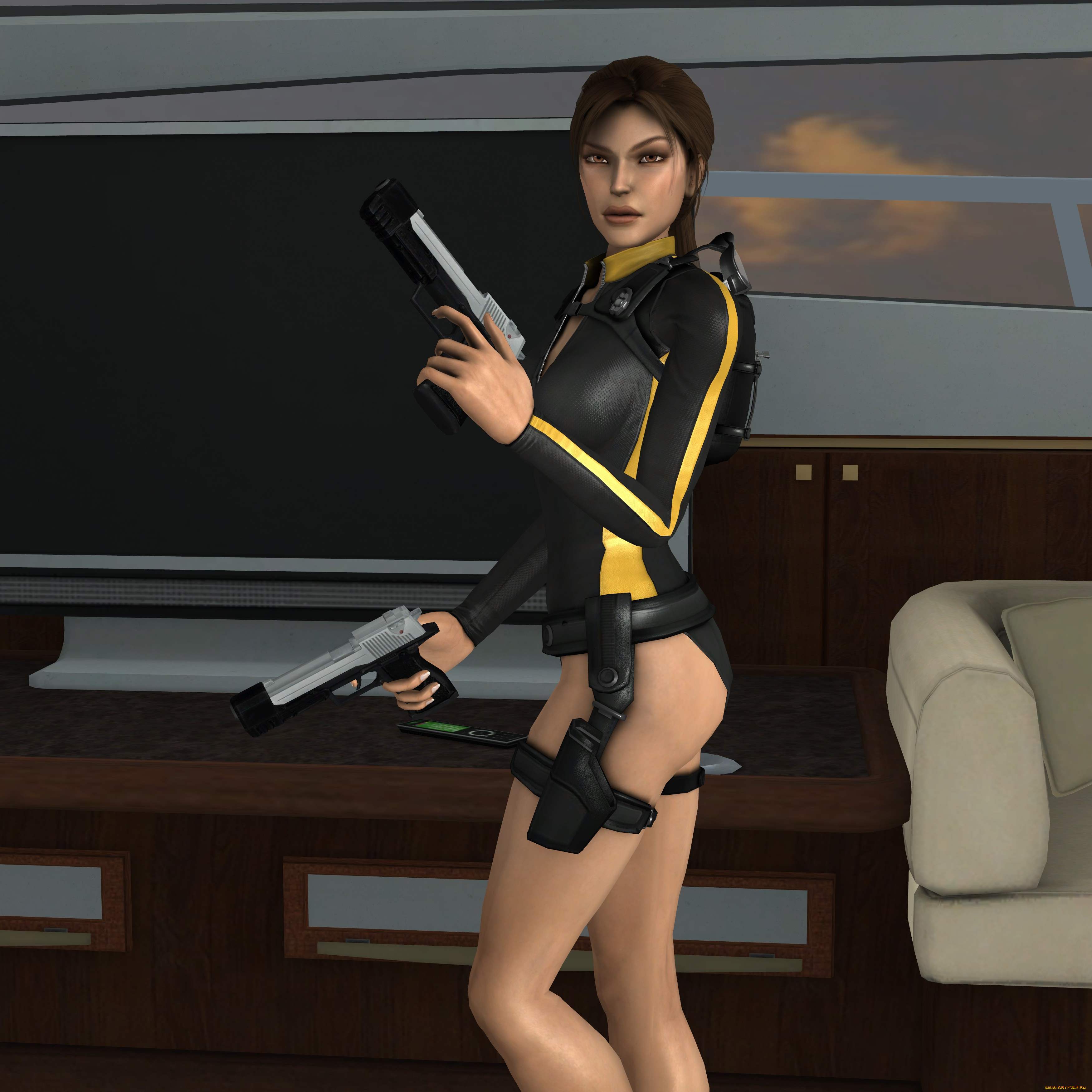 3д, графика, fantasy, фантазия, пистолеты, комната, девушка