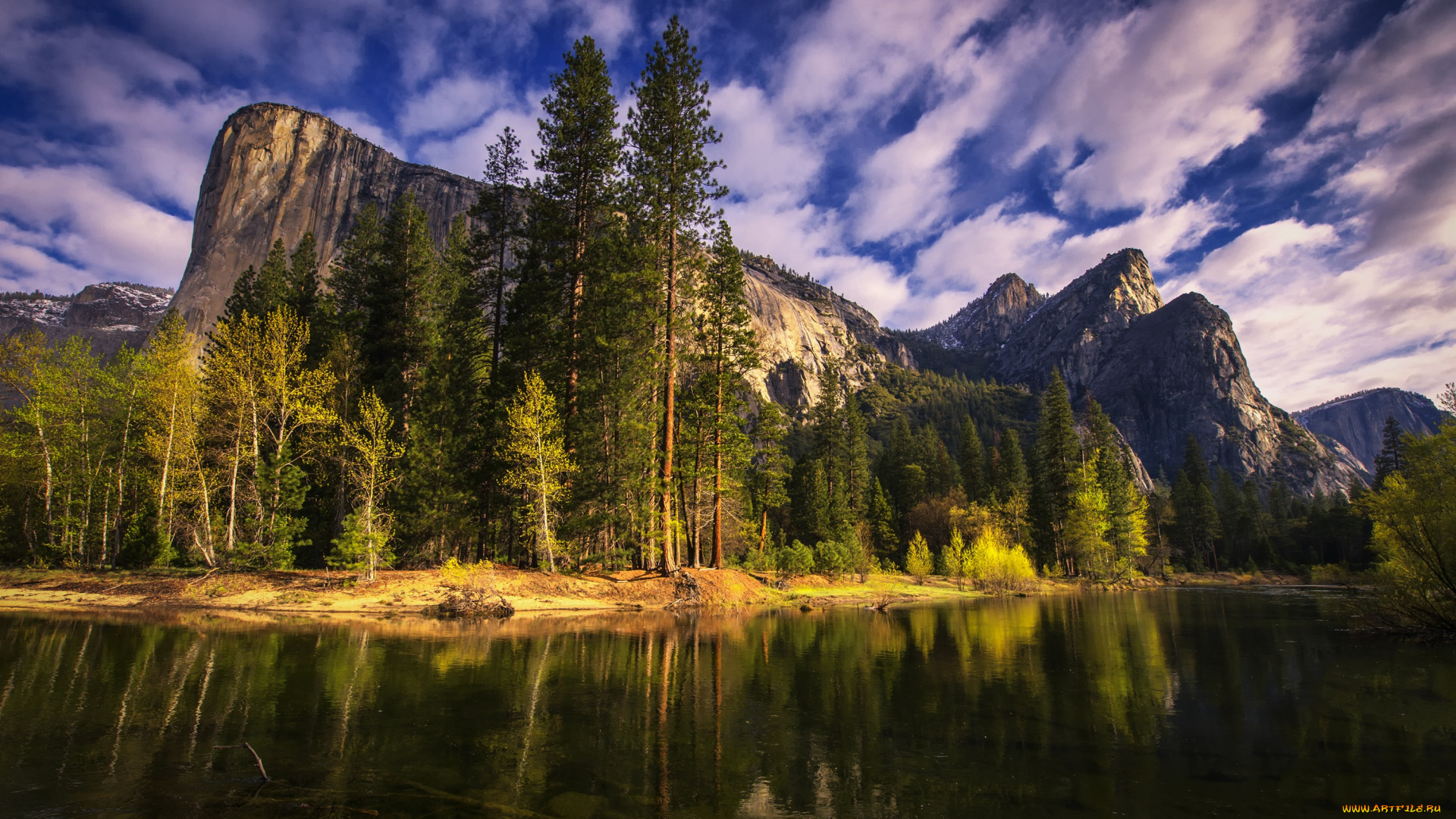 природа, горы, утро, река, yosemite, national, park, california, калифорния, йосемити, деревья