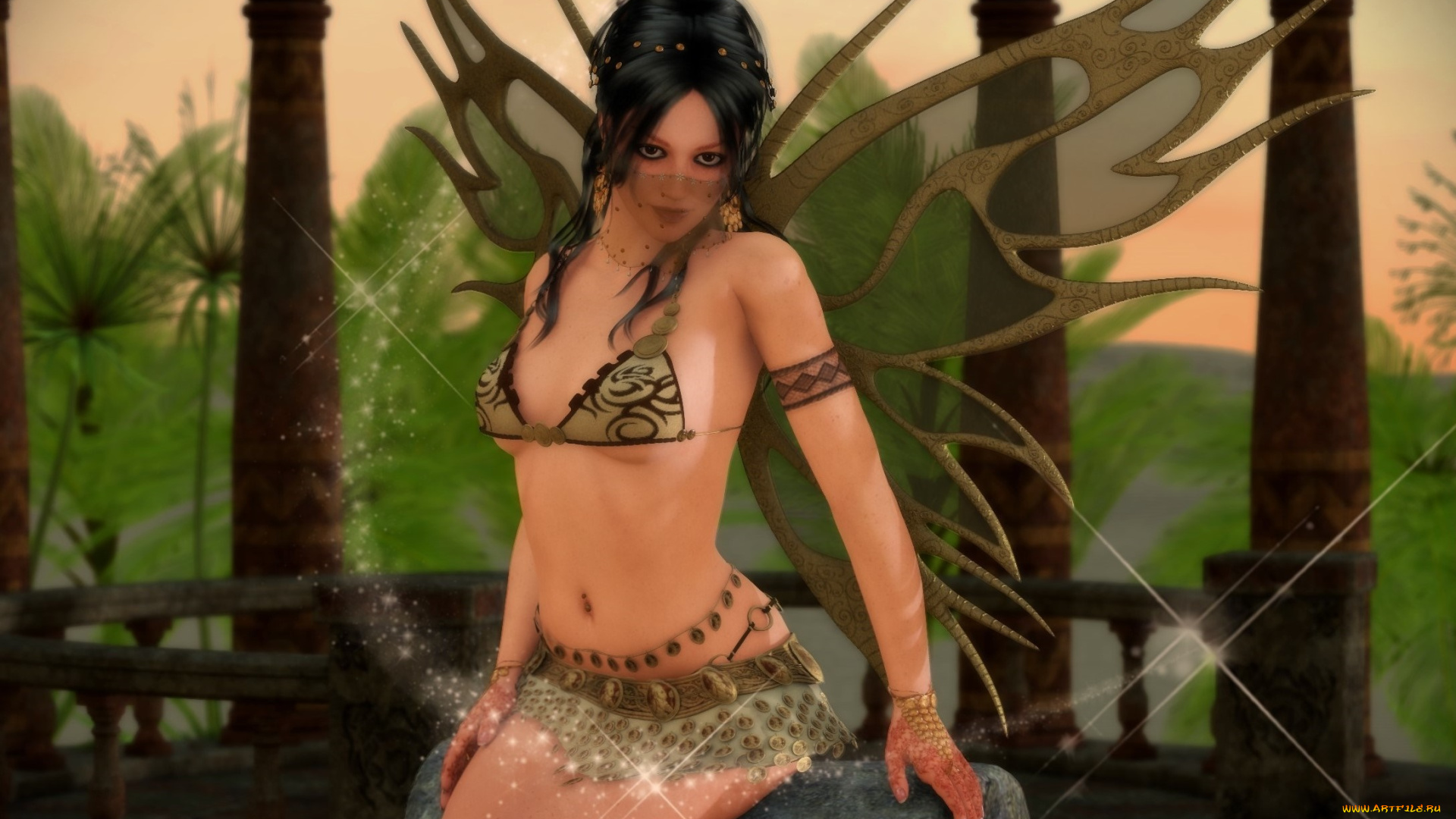 3д, графика, эльфы, , elves, взгляд, фея, фон