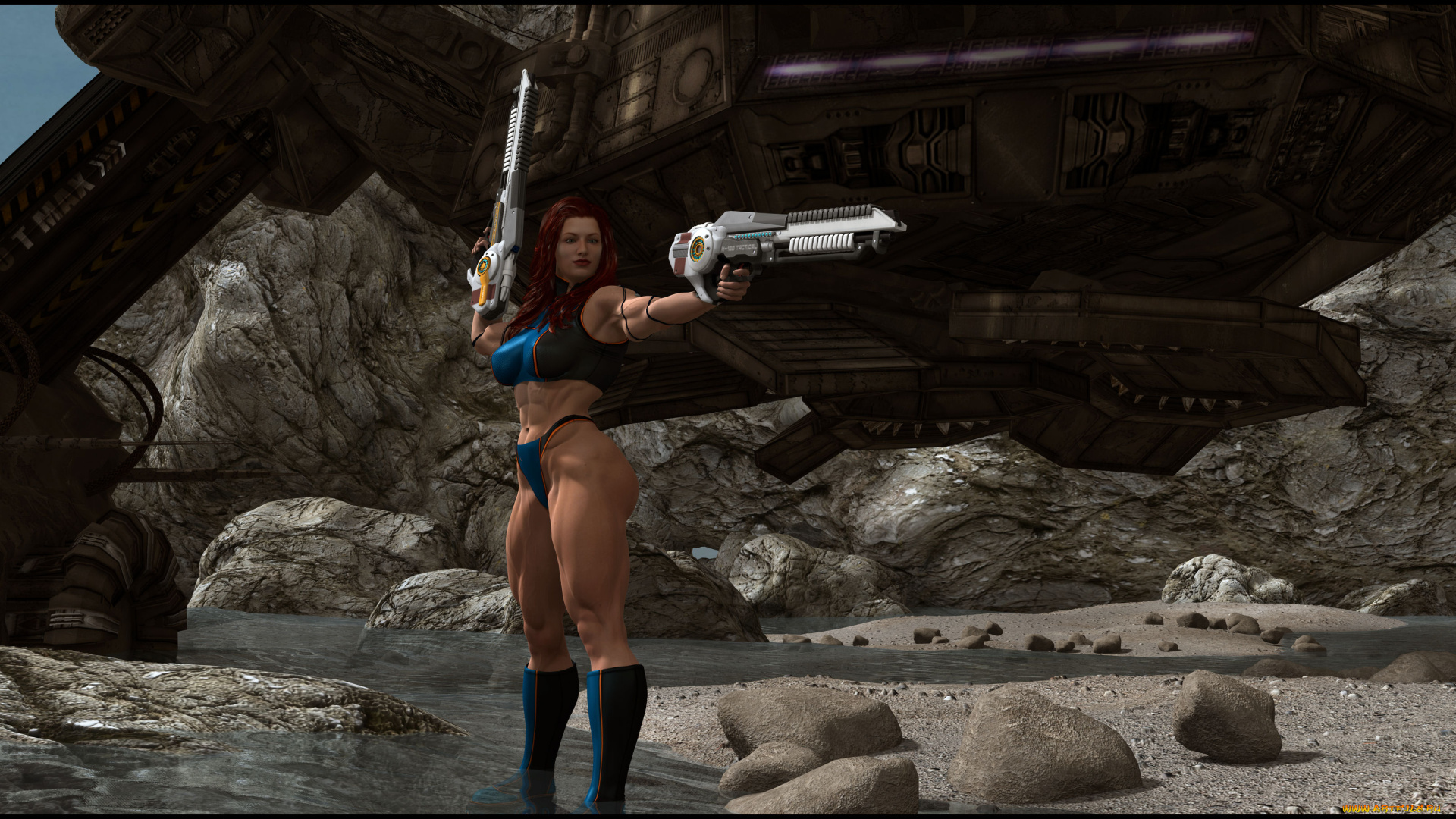 3д, графика, фантазия, , fantasy, фон, оружие, взгляд, девушка