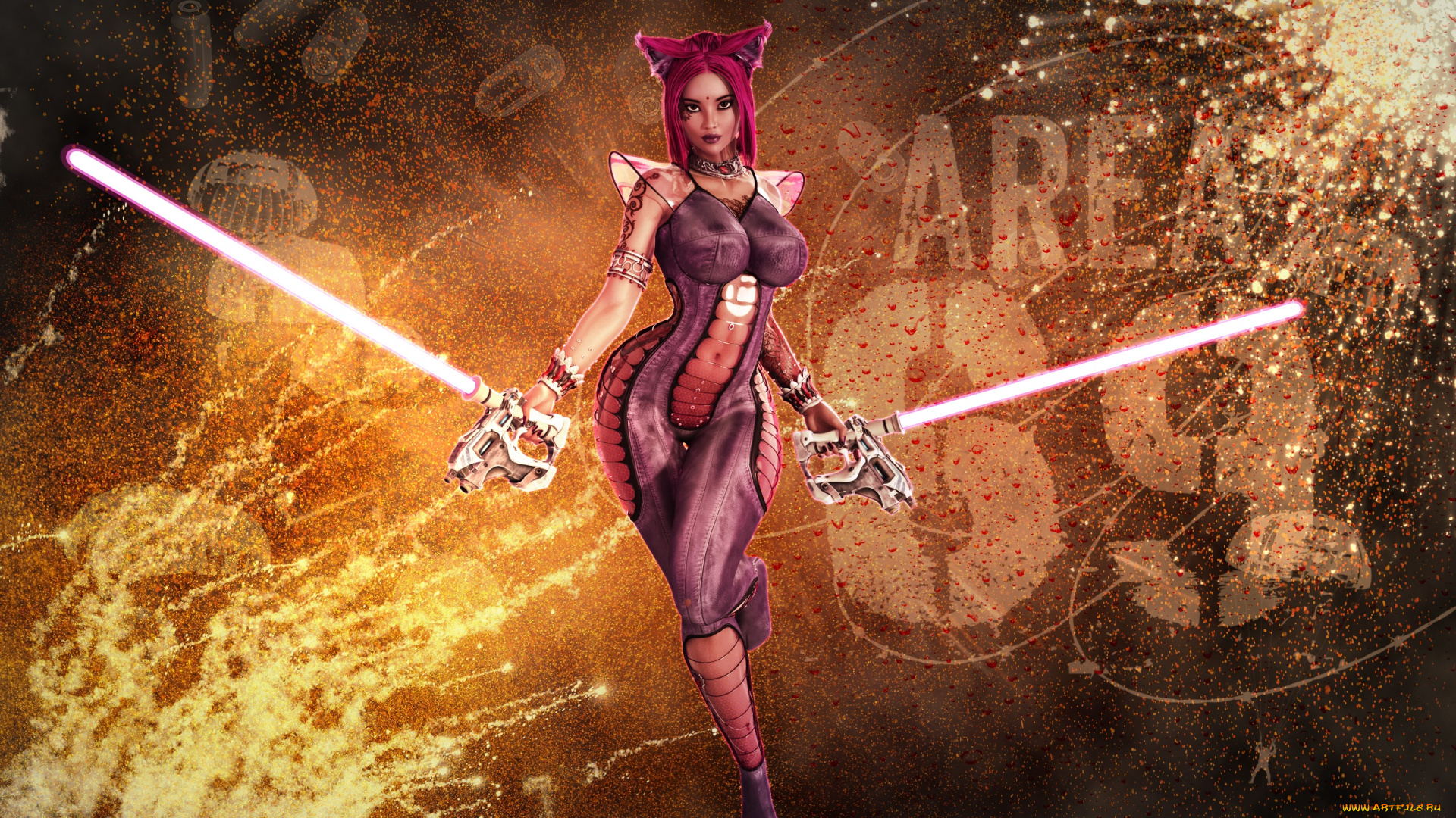 3д, графика, фантазия, , fantasy, оружие, фон, взгляд, девушка