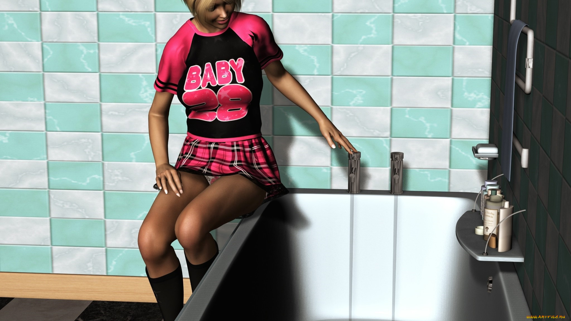 3д, графика, люди, , people, девушка, ванная, блондинка, фон, взгляд