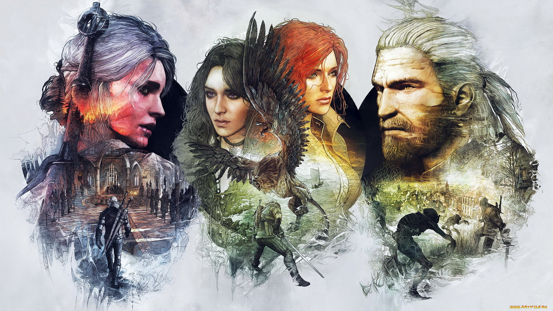 рисованное, комиксы, персонажи, the, witcher, 3