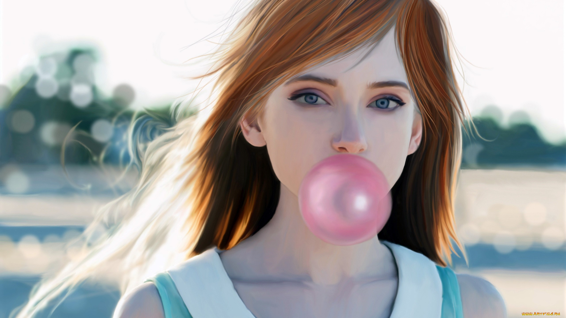 рисованное, люди, волосы, взгляд, шарик, девушка