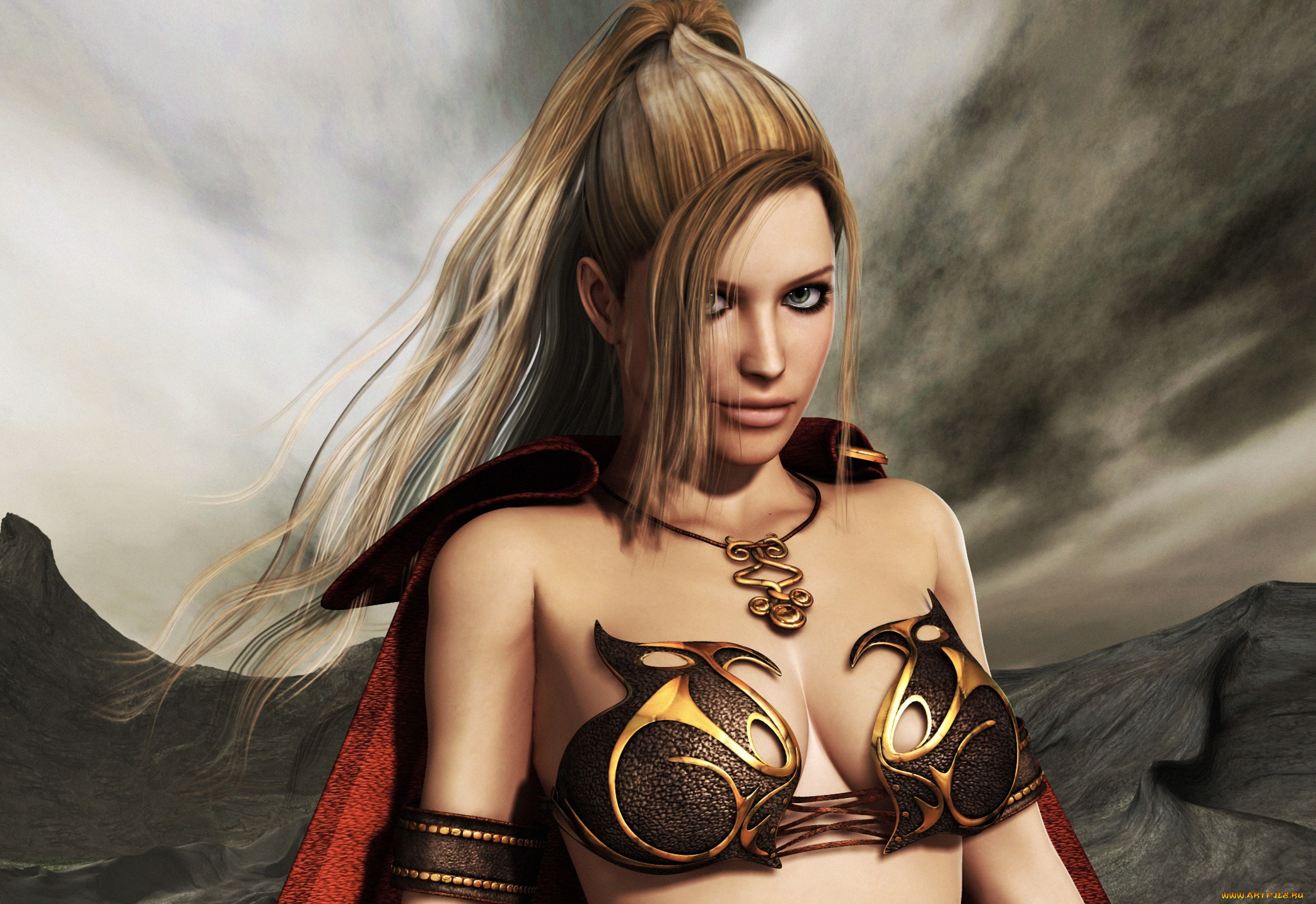 3д, графика, амазонки, , amazon, взгляд, девушка, фон