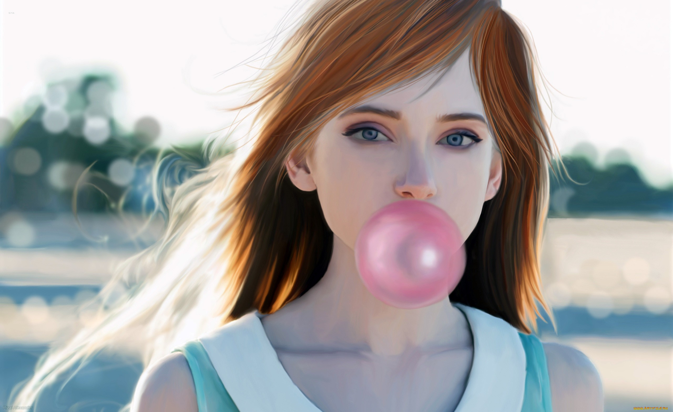 рисованное, люди, волосы, взгляд, шарик, девушка