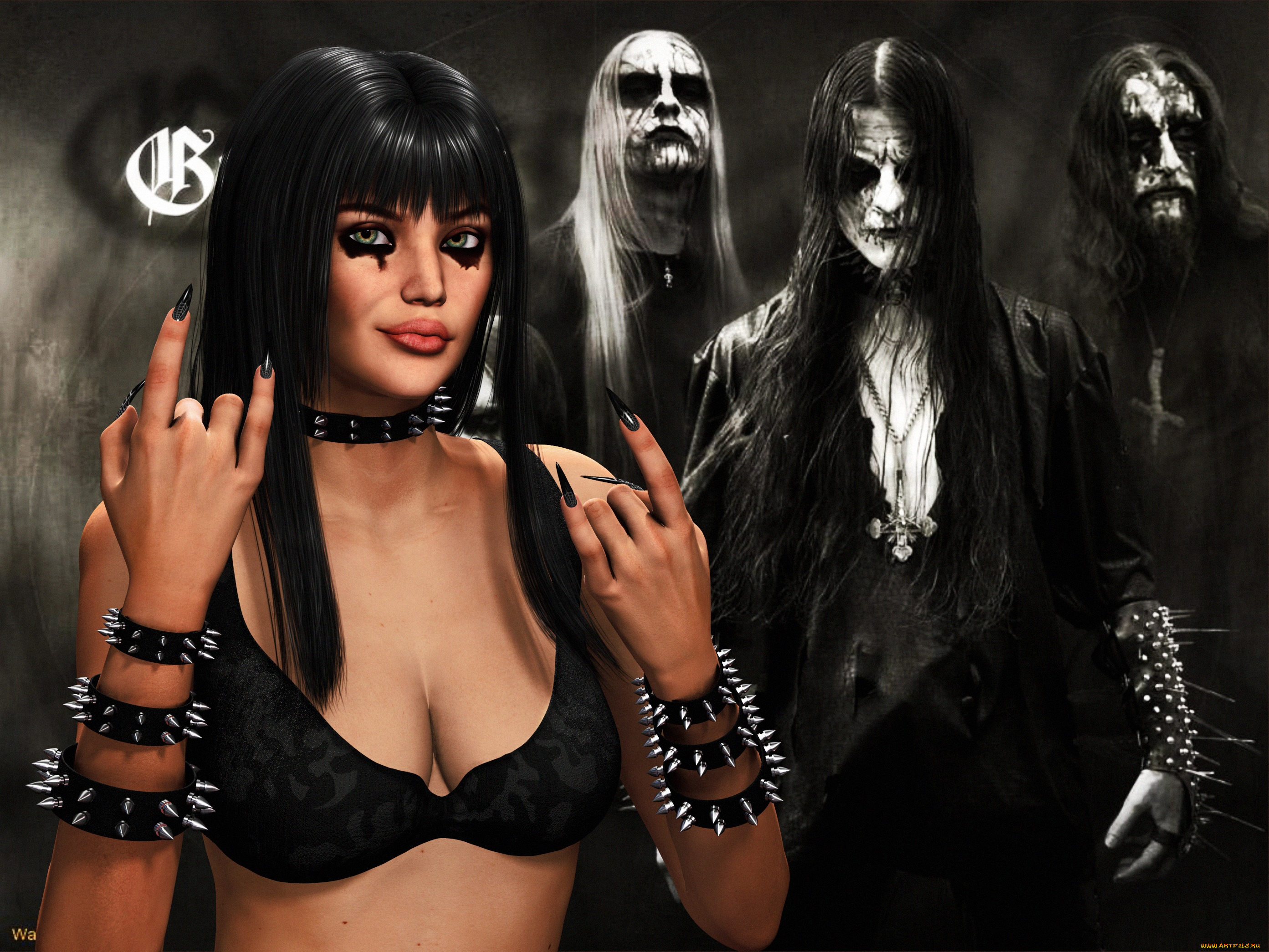 3д, графика, фантазия, , fantasy, взгляд, девушка, фон, жест, зомби