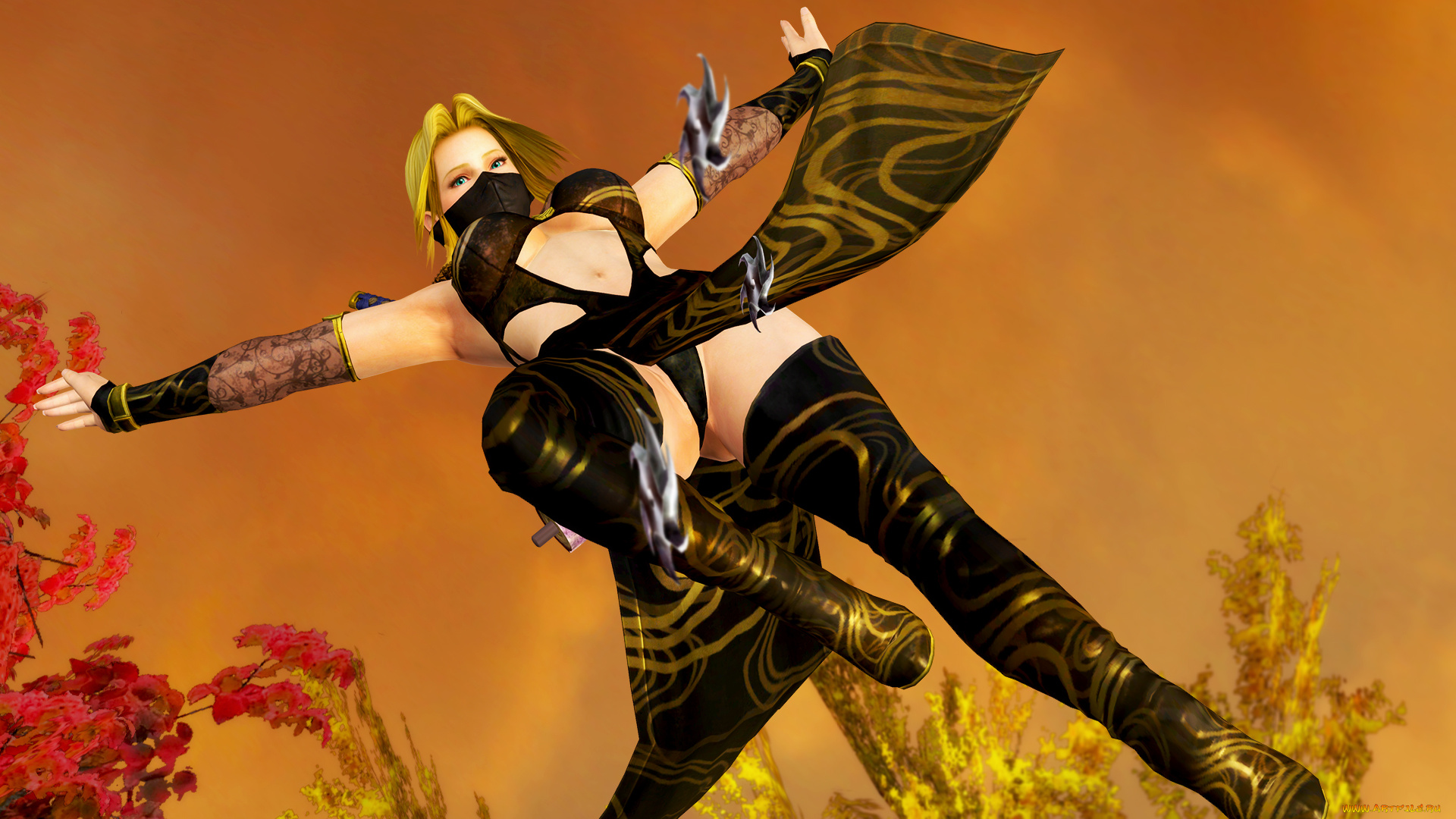 3д, графика, аниме, , anime, девушка, взгляд, фон, ниндзя