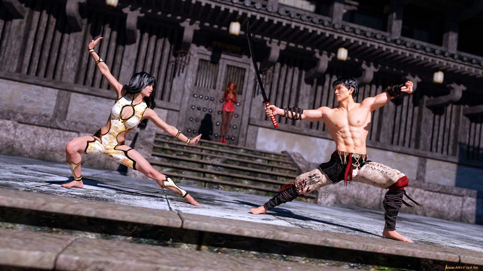 3д, графика, фантазия, , fantasy, девушка, взгляд, фон, парень, поза