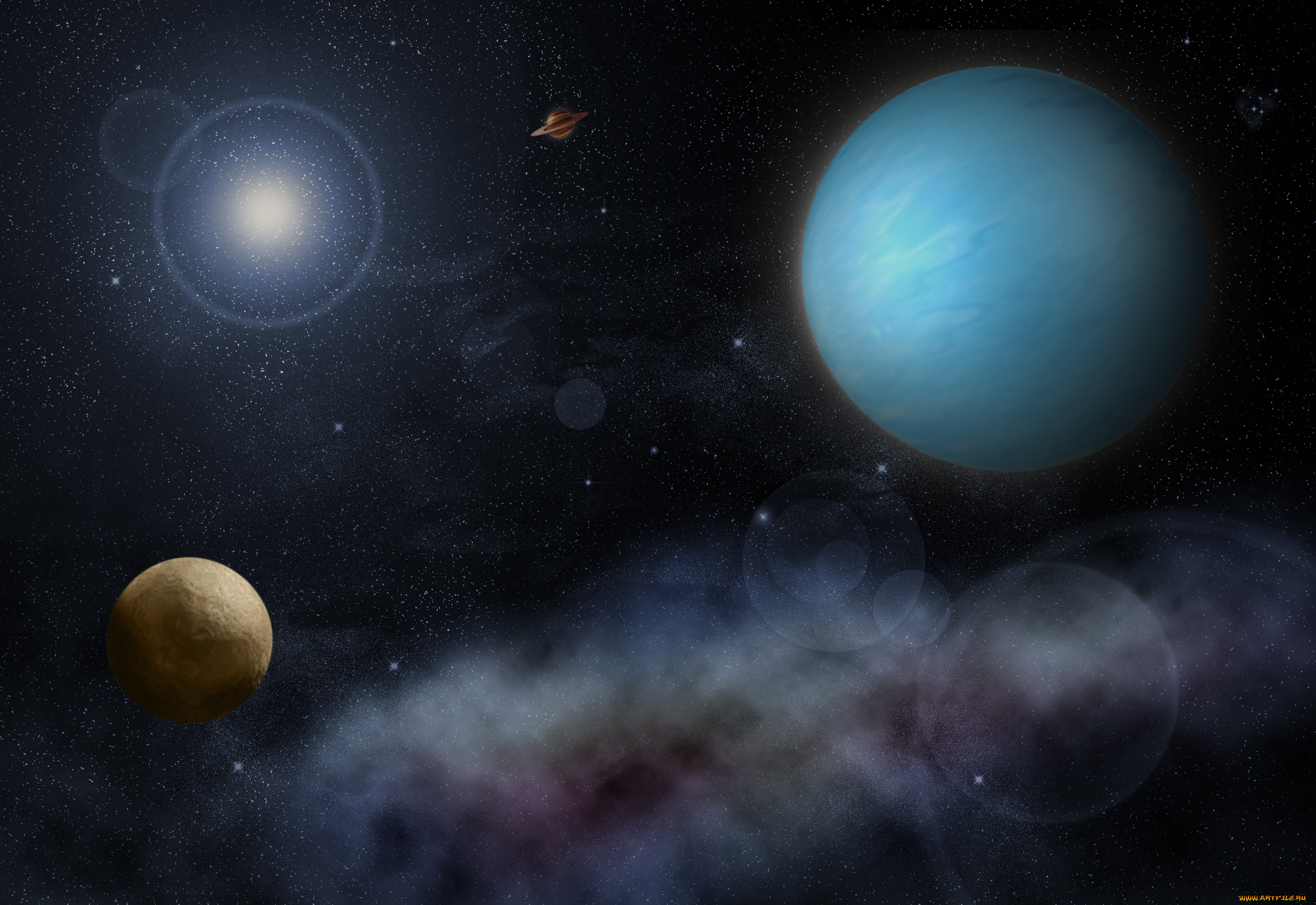 космос, арт, галактика, вселенная, планеты