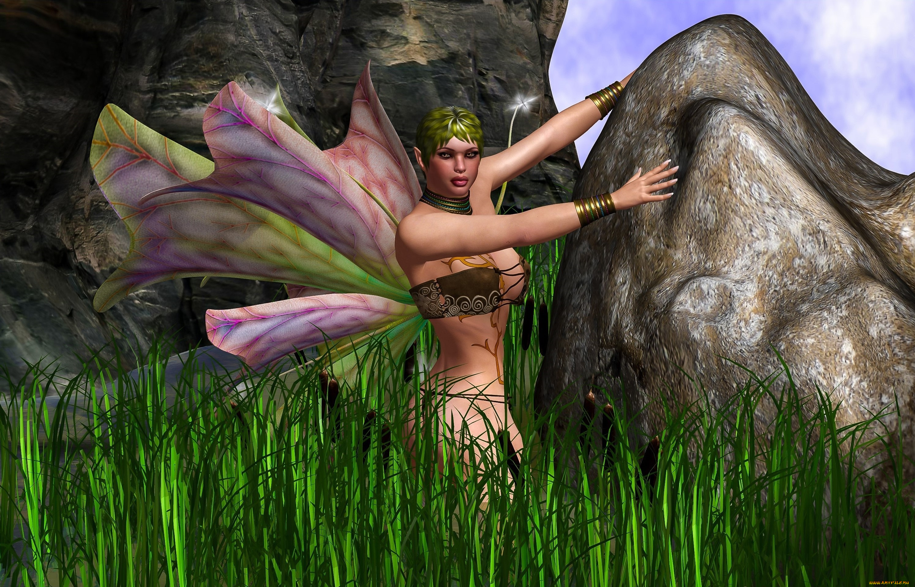 3д, графика, эльфы, , elves, фон, взгляд, эльфийка