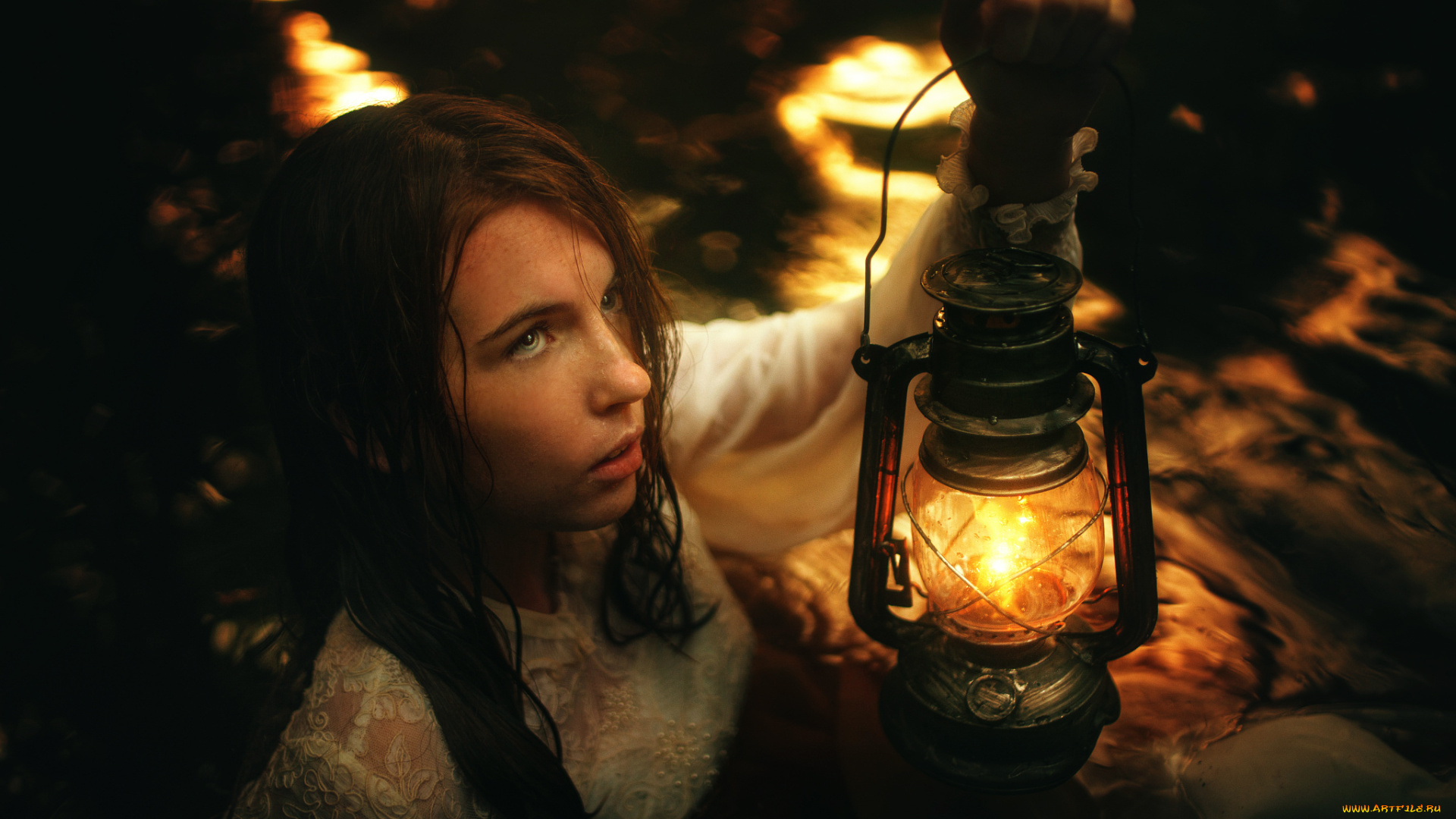 девушки, -unsort, , брюнетки, темноволосые, фонарь, вода, девушка