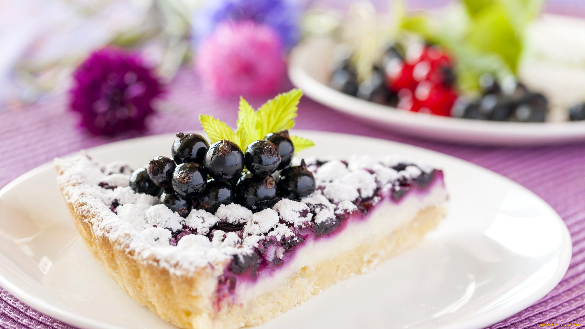 еда, пироги, чизкейк, мята, смородина