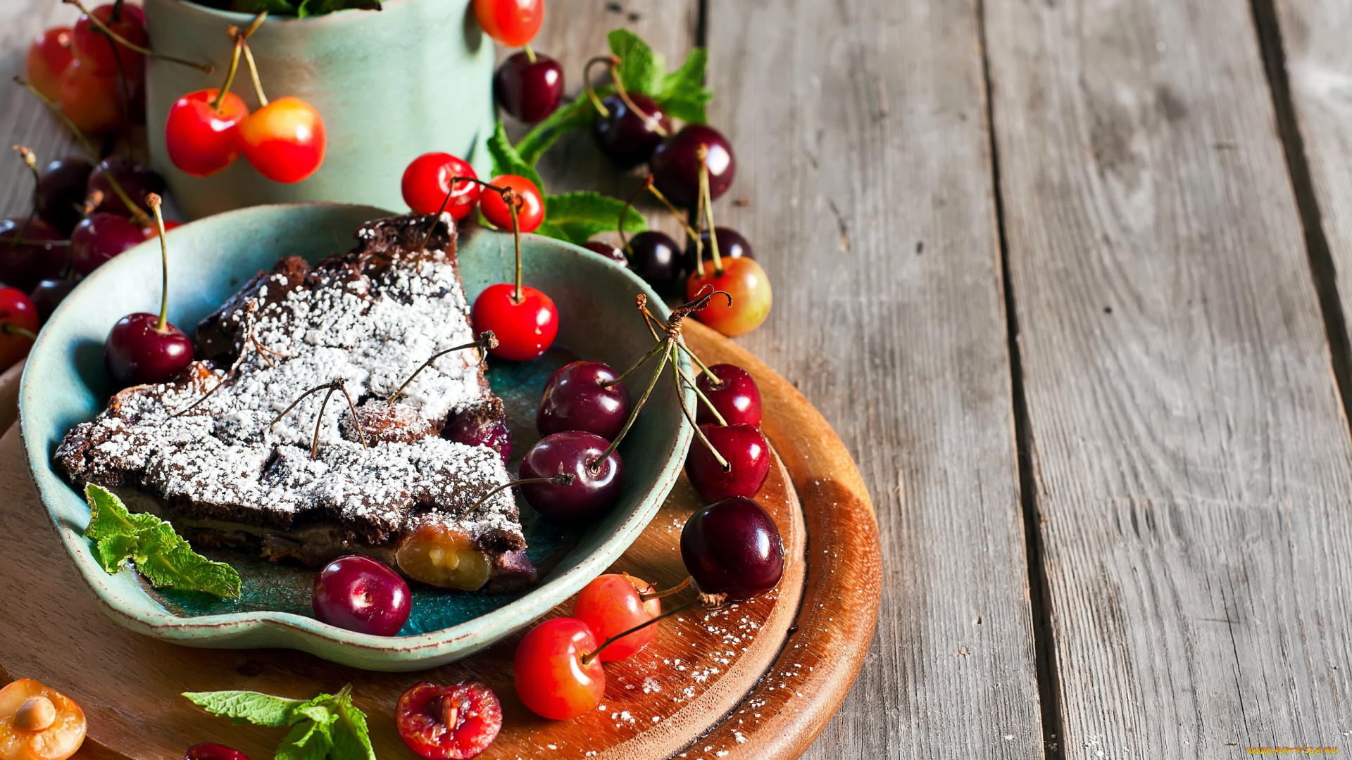 еда, пироги, мята, пирог, черешня