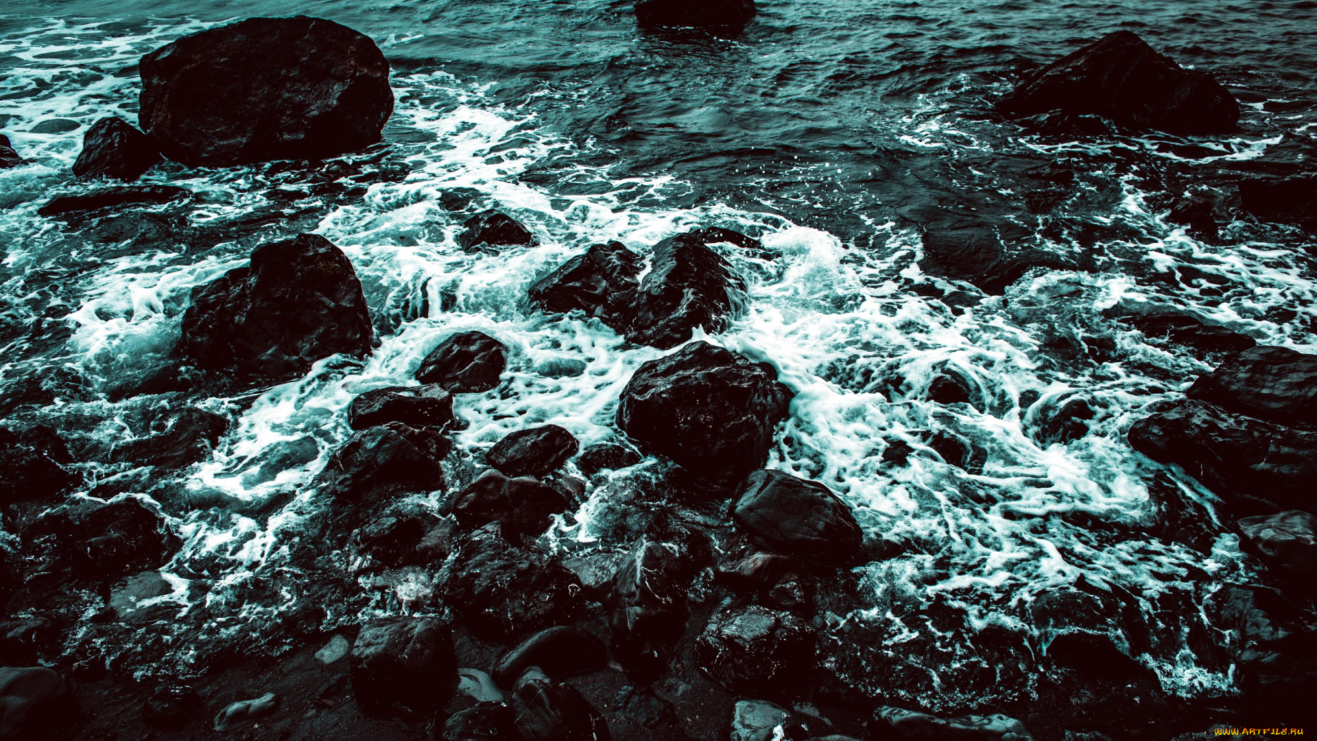 природа, побережье, камни, волны