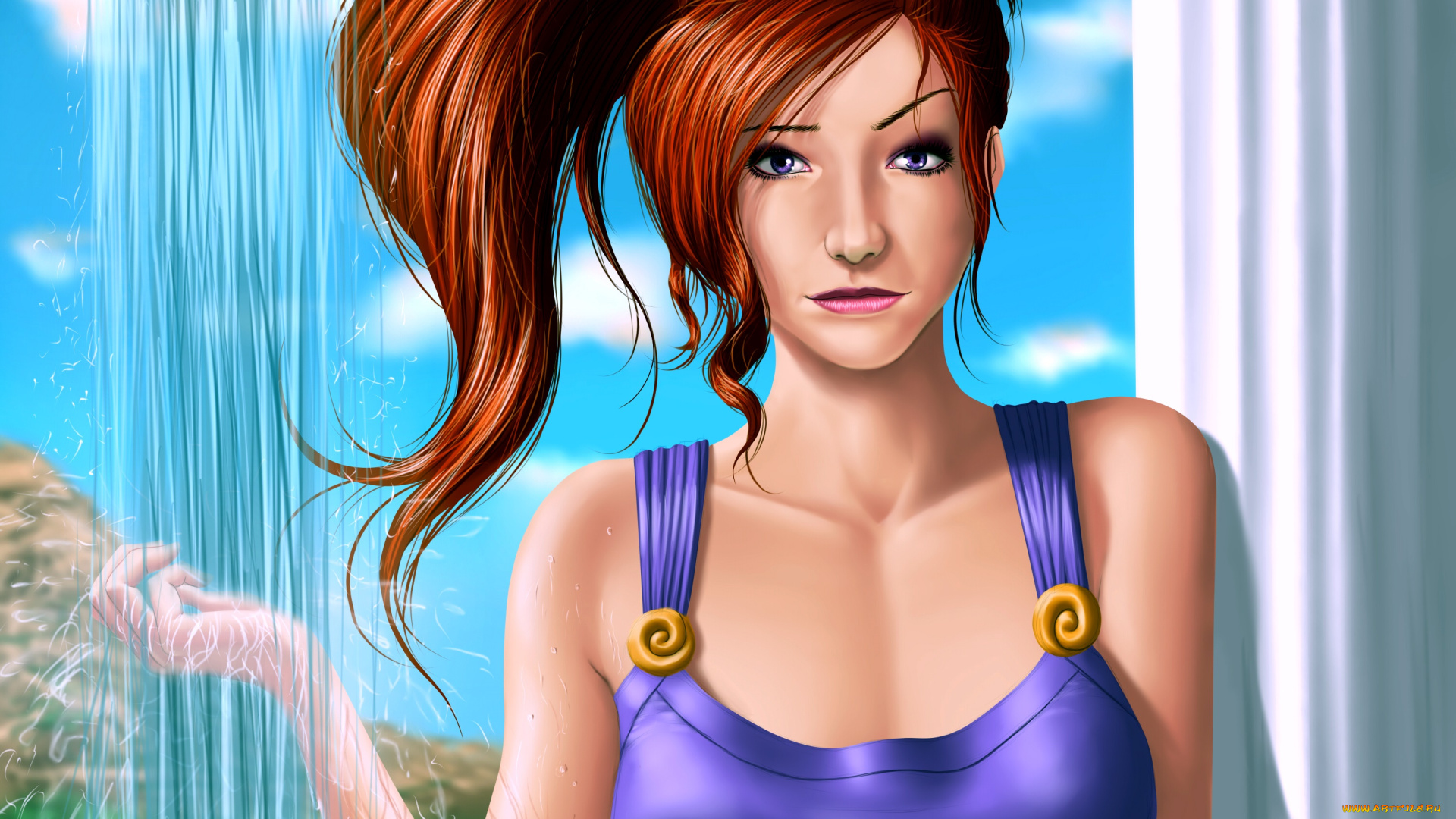 рисованное, люди, девушка, взгляд, фон