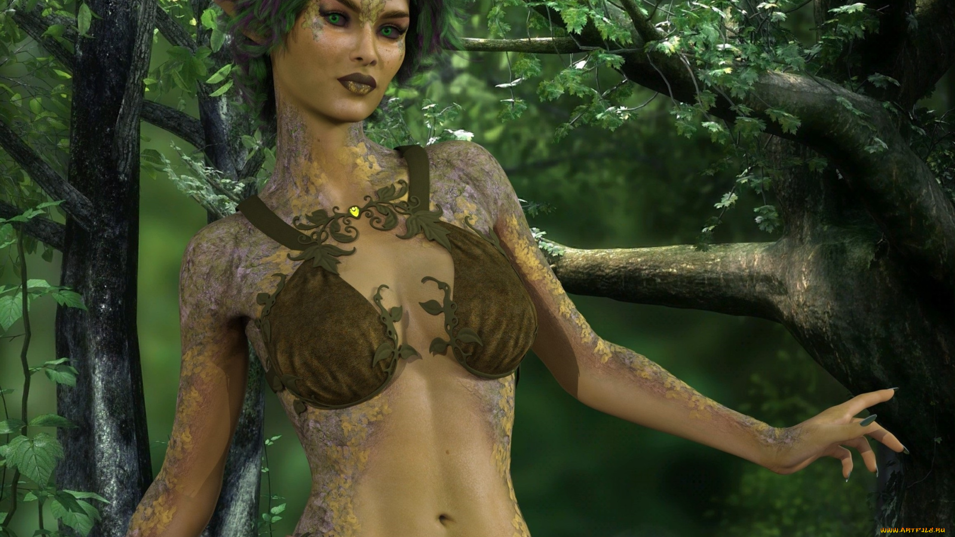 3д, графика, эльфы, , elves, взгляд, фон, эльфийка