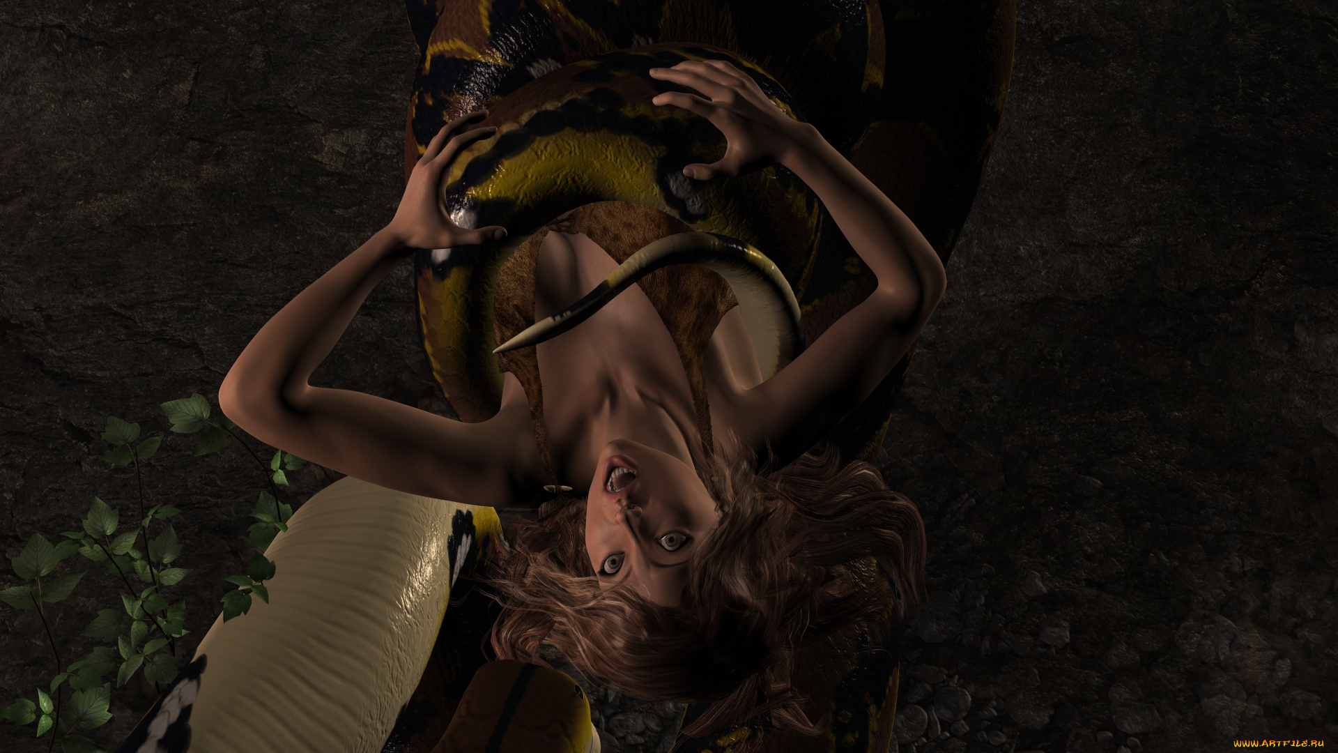 3д, графика, фантазия, , fantasy, змея, фон, взгляд, девушка