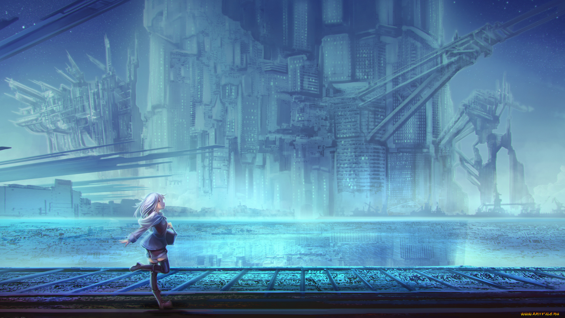 аниме, город, , улицы, , интерьер, , здания, девочка