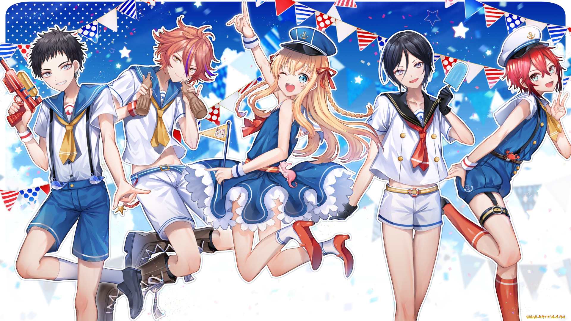 аниме, touken, ranbu, девушки, фон, взгляд