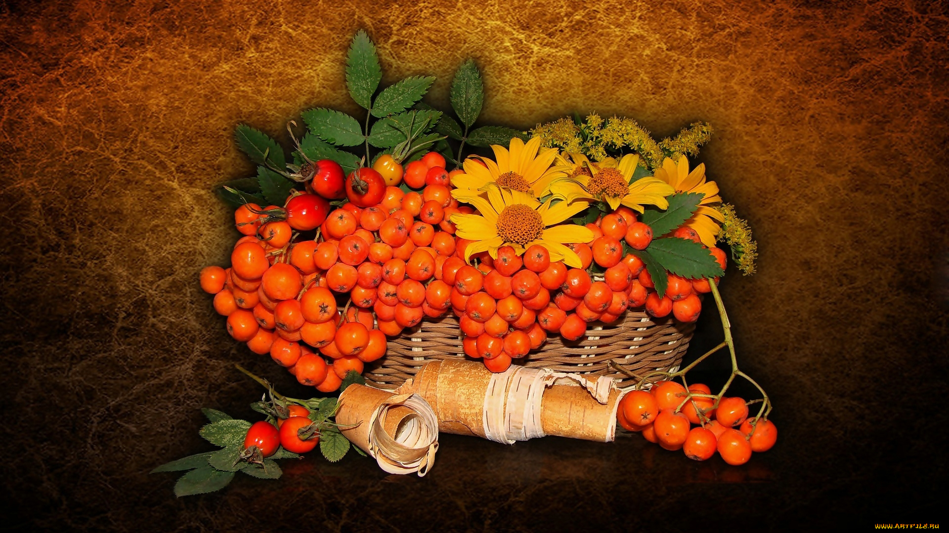 еда, натюрморт, цветы, шиповник, рябина