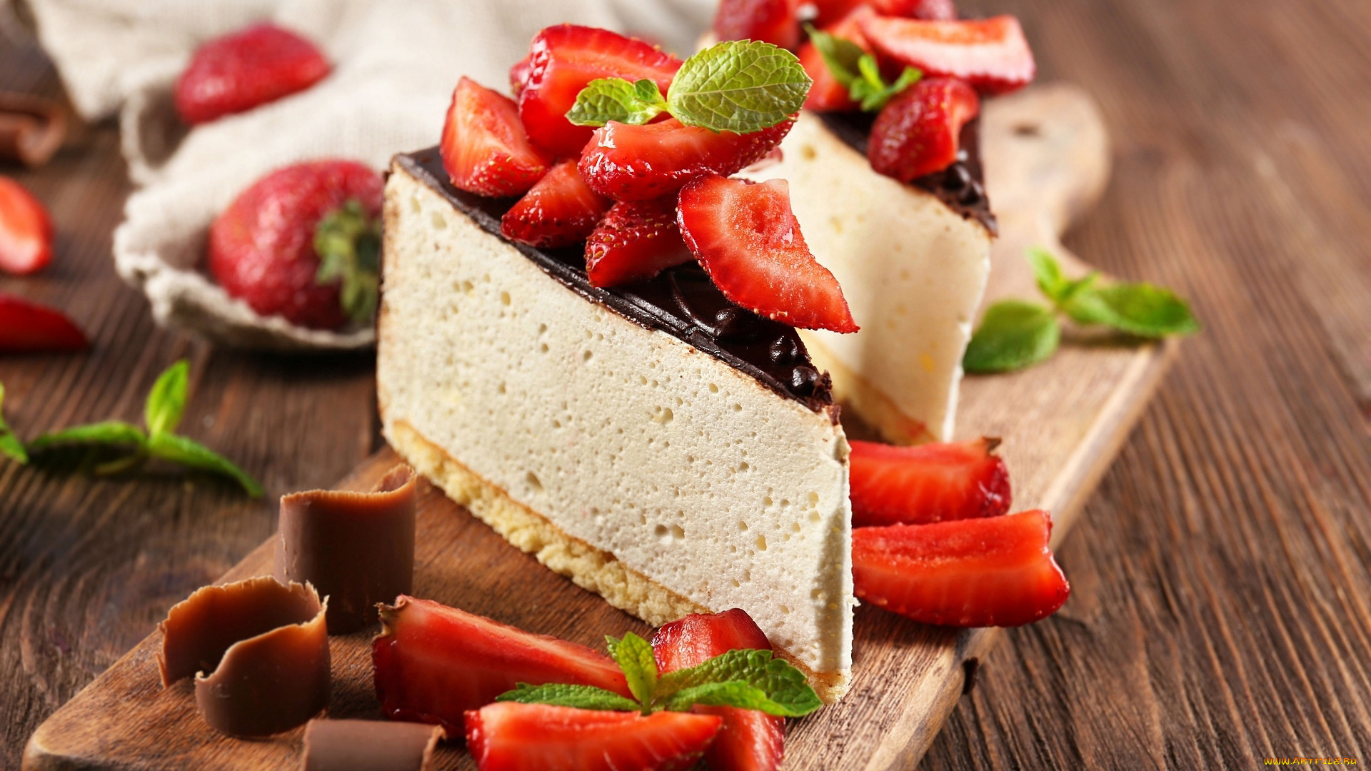 еда, торты, мята, торт, клубника