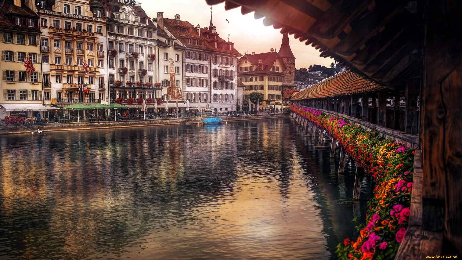 города, люцерн, , швейцария, мост, река