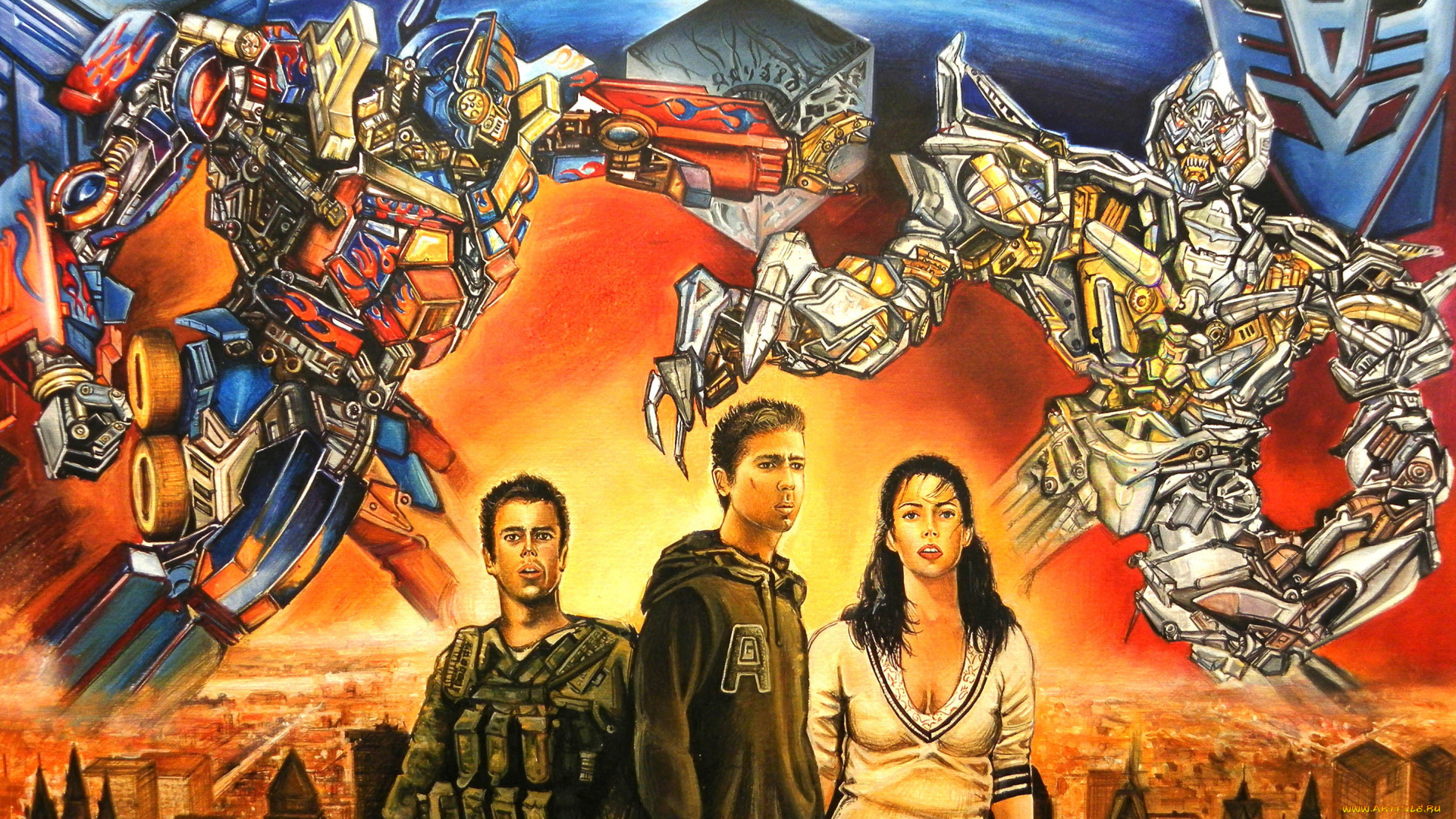 рисованное, кино, роботы, мужчины, взгляд, фон, девушка