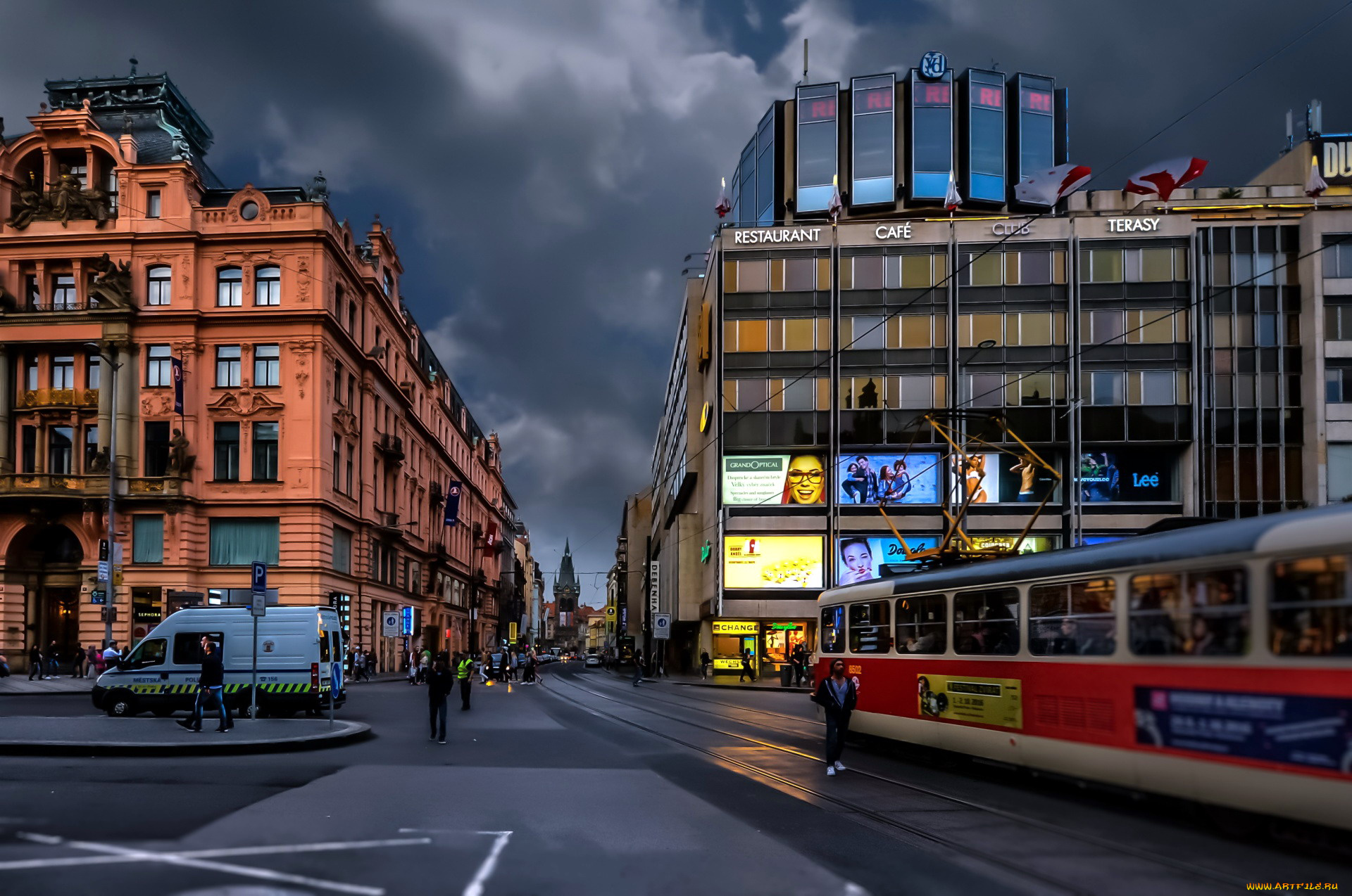 города, прага, , Чехия, трамвай, улица