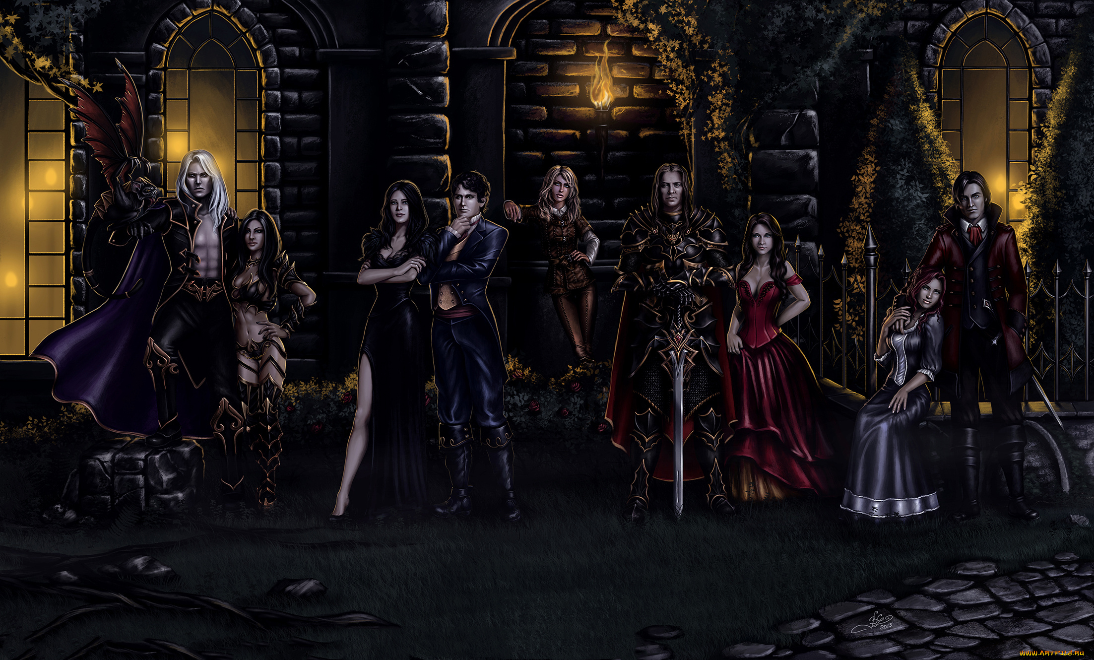 фэнтези, вампиры, девушки, взгляд, фон, мужчины