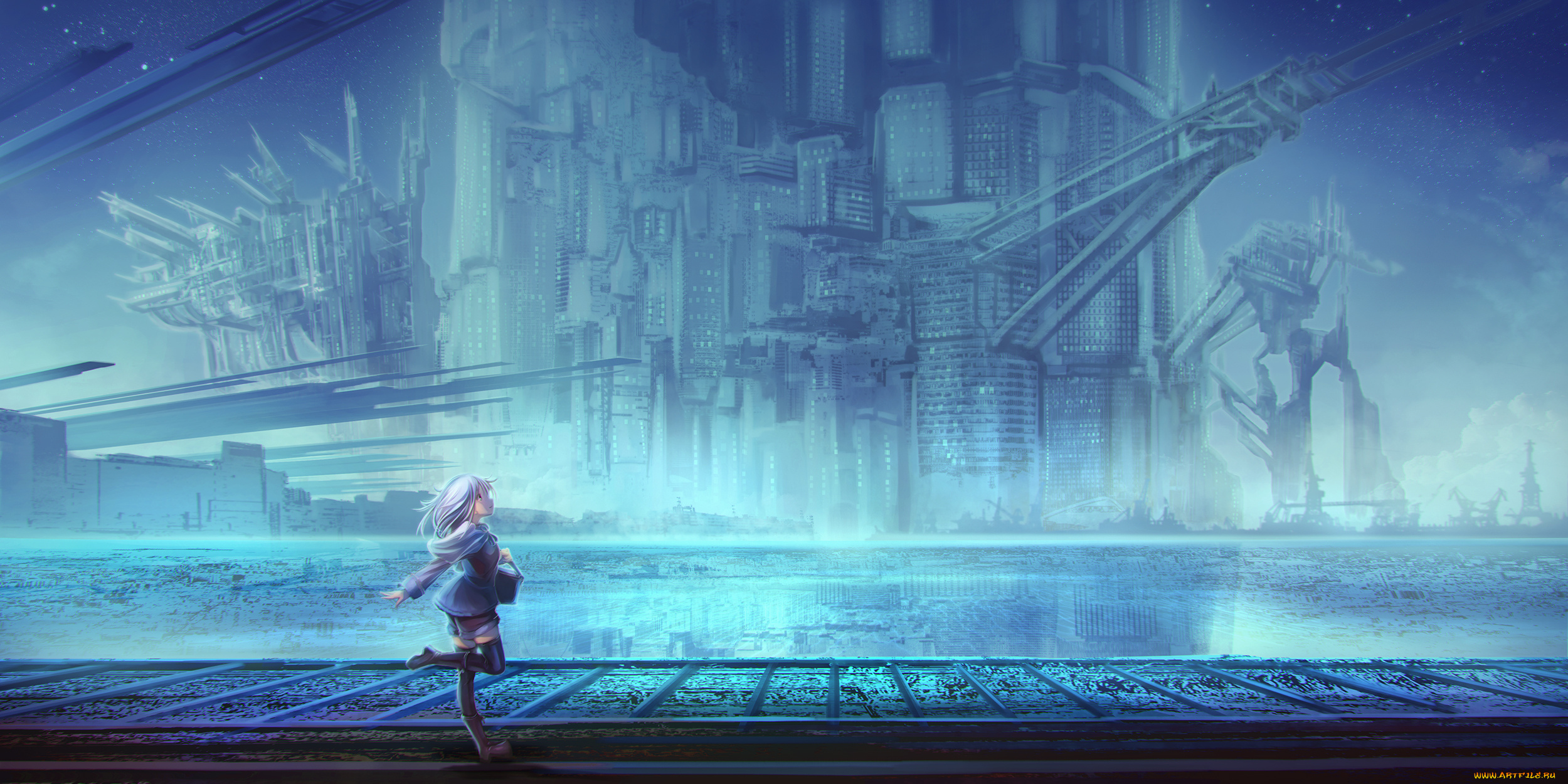 аниме, город, , улицы, , интерьер, , здания, девочка