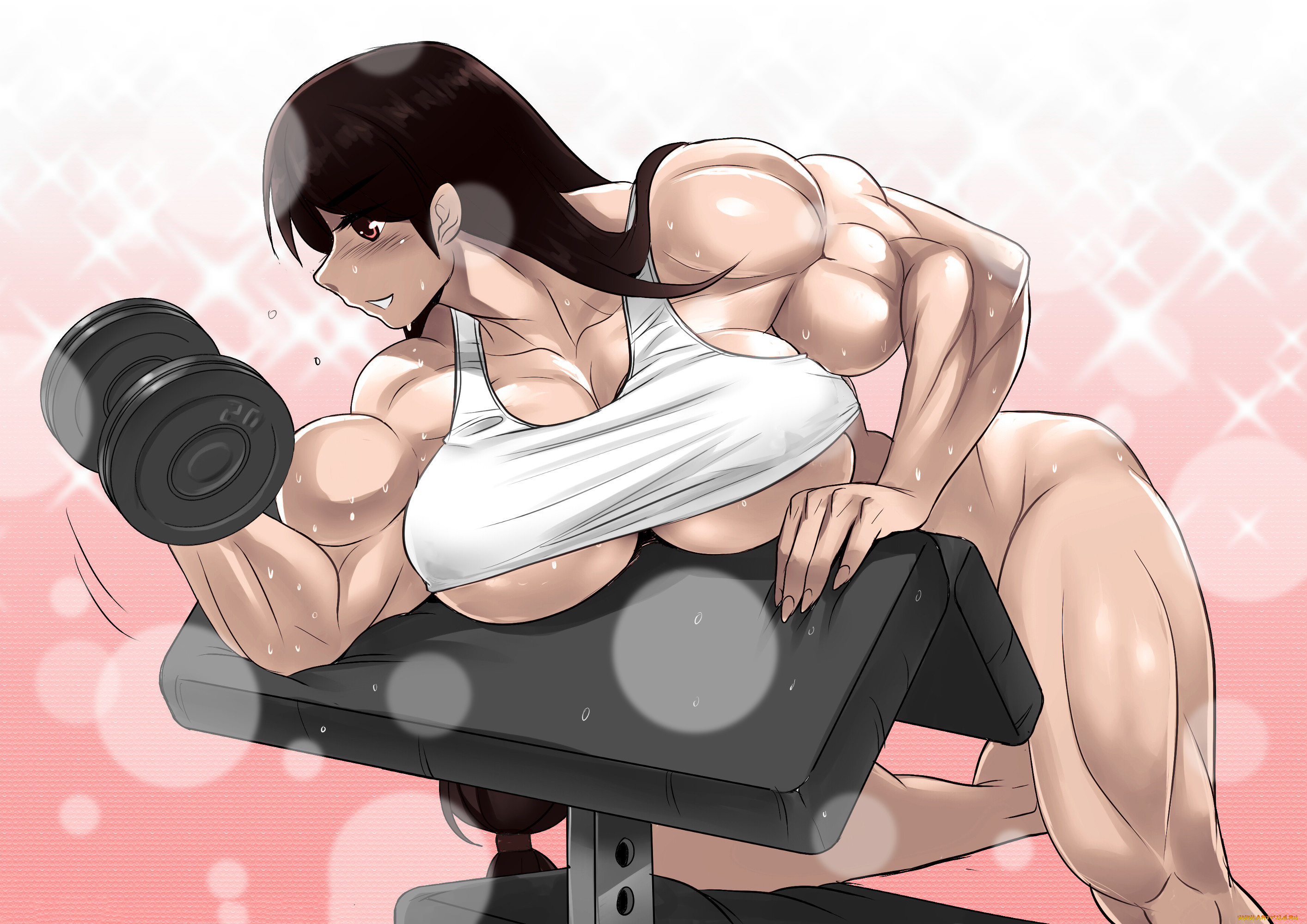 аниме, unknown, , другое, , девушка, фон, гантеля