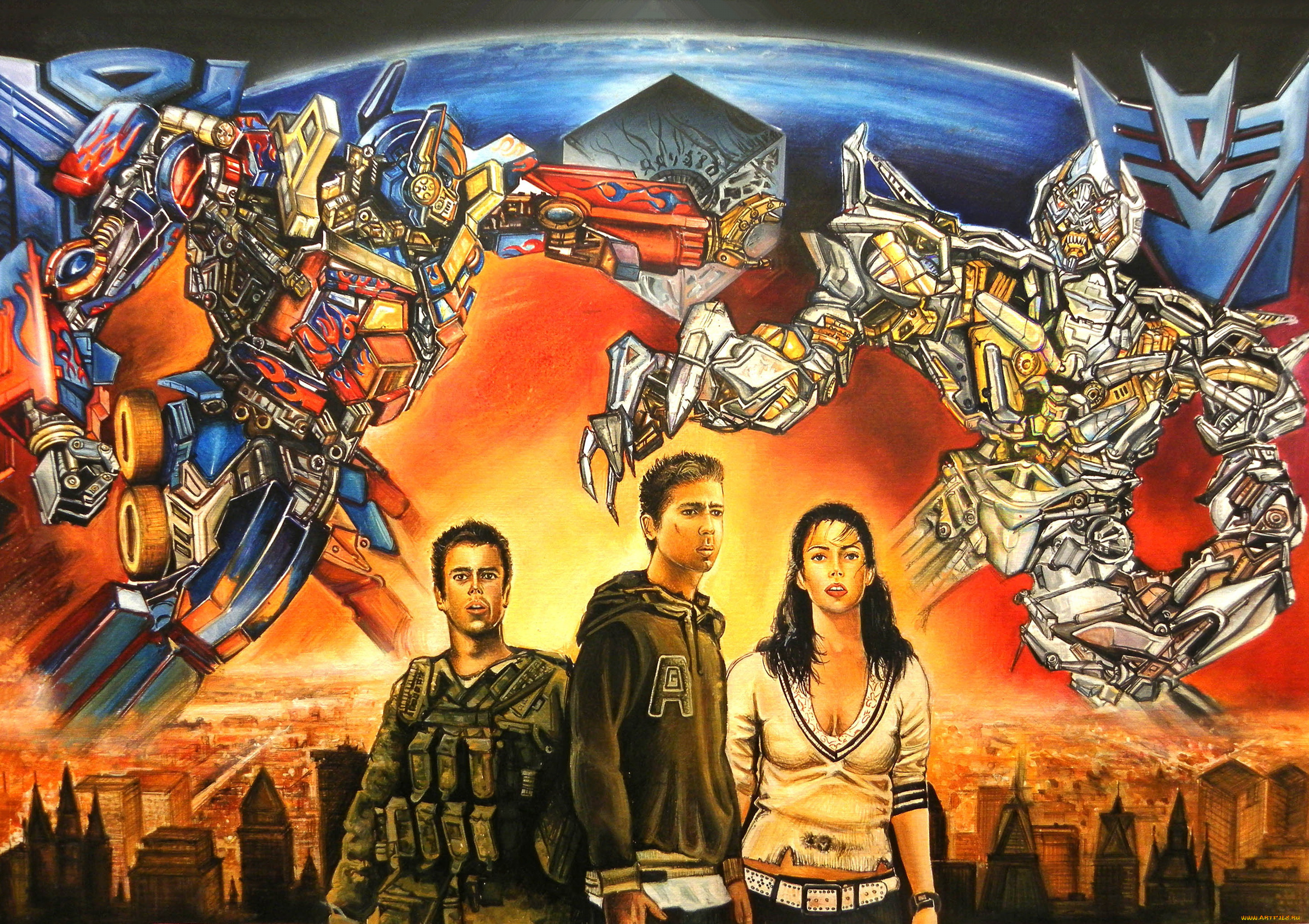 рисованное, кино, роботы, мужчины, взгляд, фон, девушка