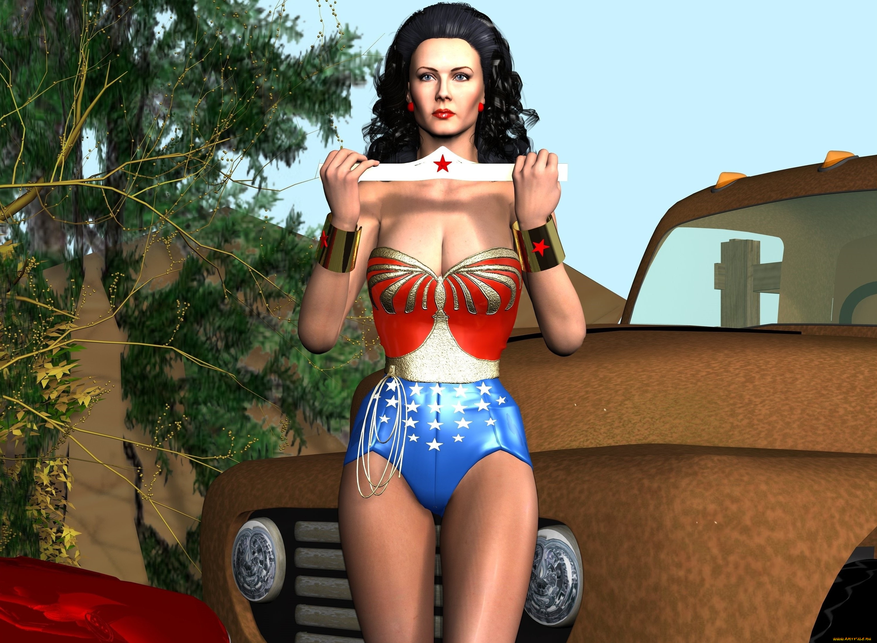 3д, графика, люди-авто, мото, , people-, car, , , moto, фон, взгляд, девушка