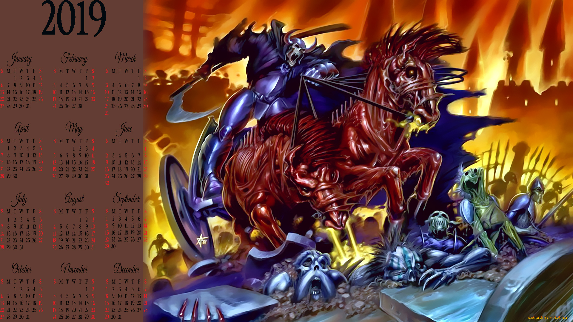 календари, фэнтези, 2019, нежить, оружие, скелет, calendar