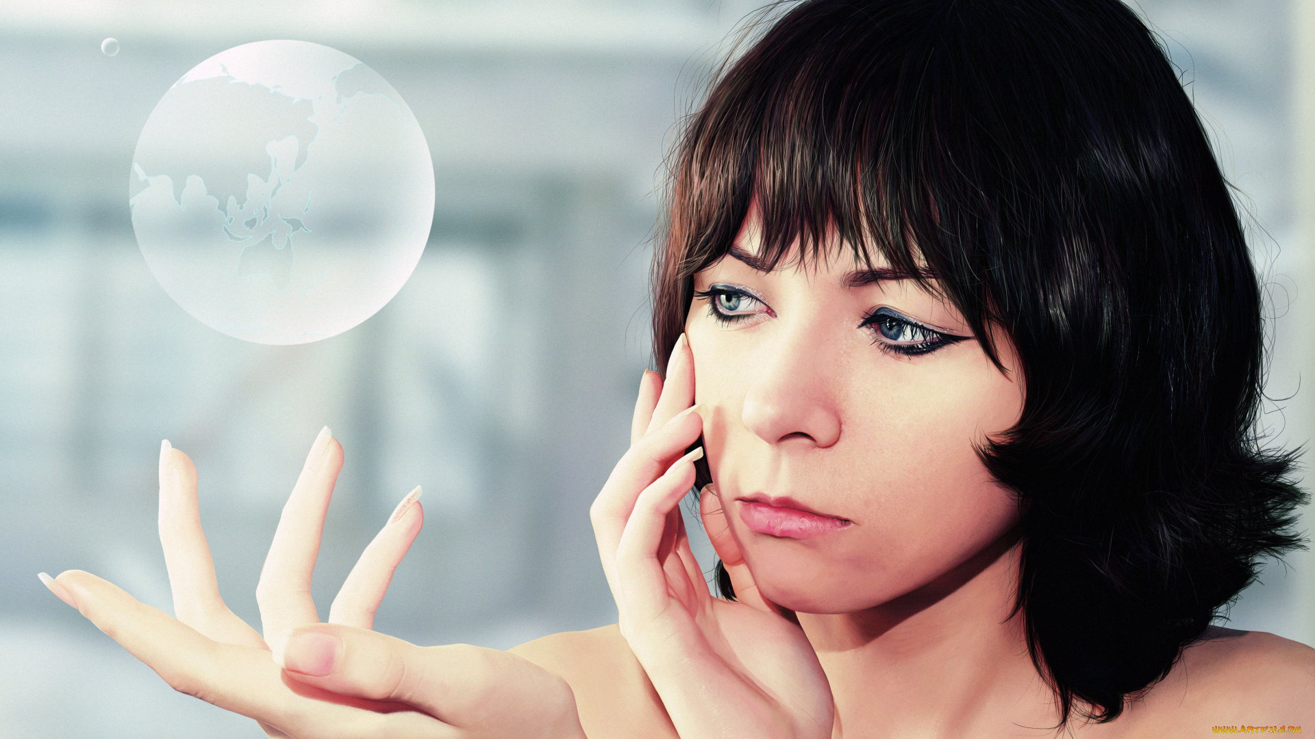 разное, компьютерный, дизайн, девушка, брюнетка, лицо, шар