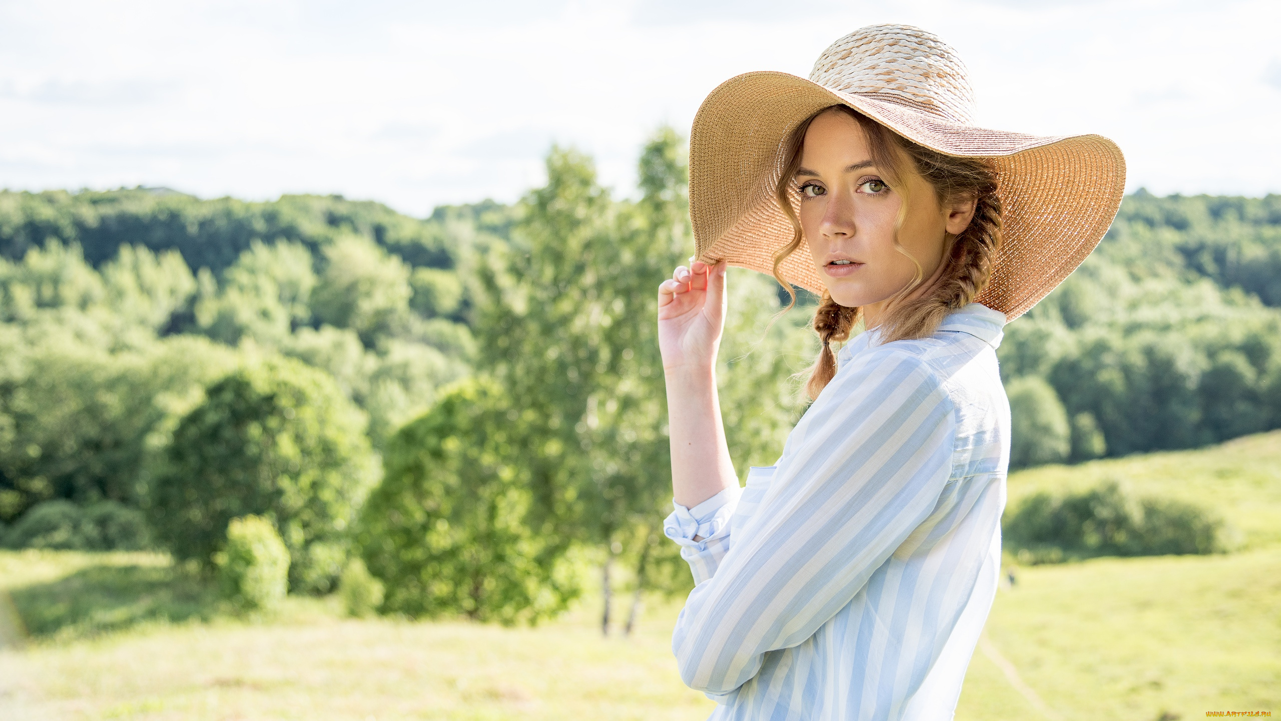 девушки, ксения, кокорева, ксения, кокорева, женщины, портрет, шляпка, на, природе, соломенная, в, шляпках, косы, брюнетки