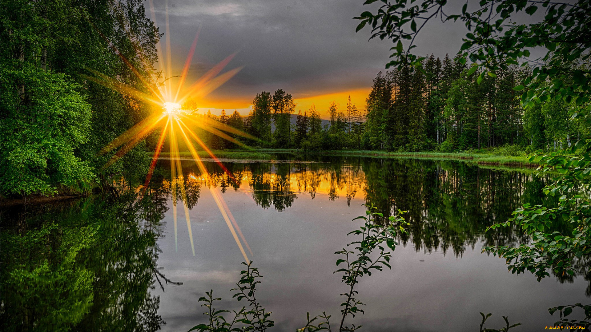 природа, реки, озера, закат, озеро, лес, горы