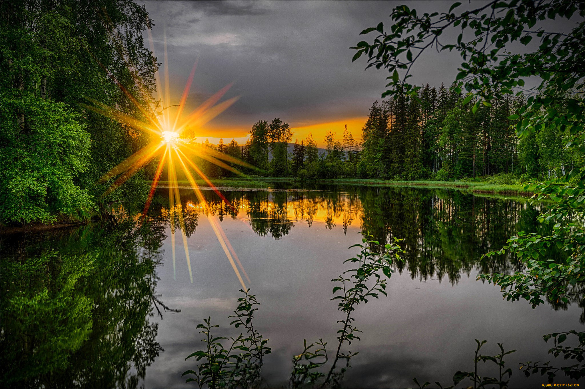 природа, реки, озера, закат, озеро, лес, горы